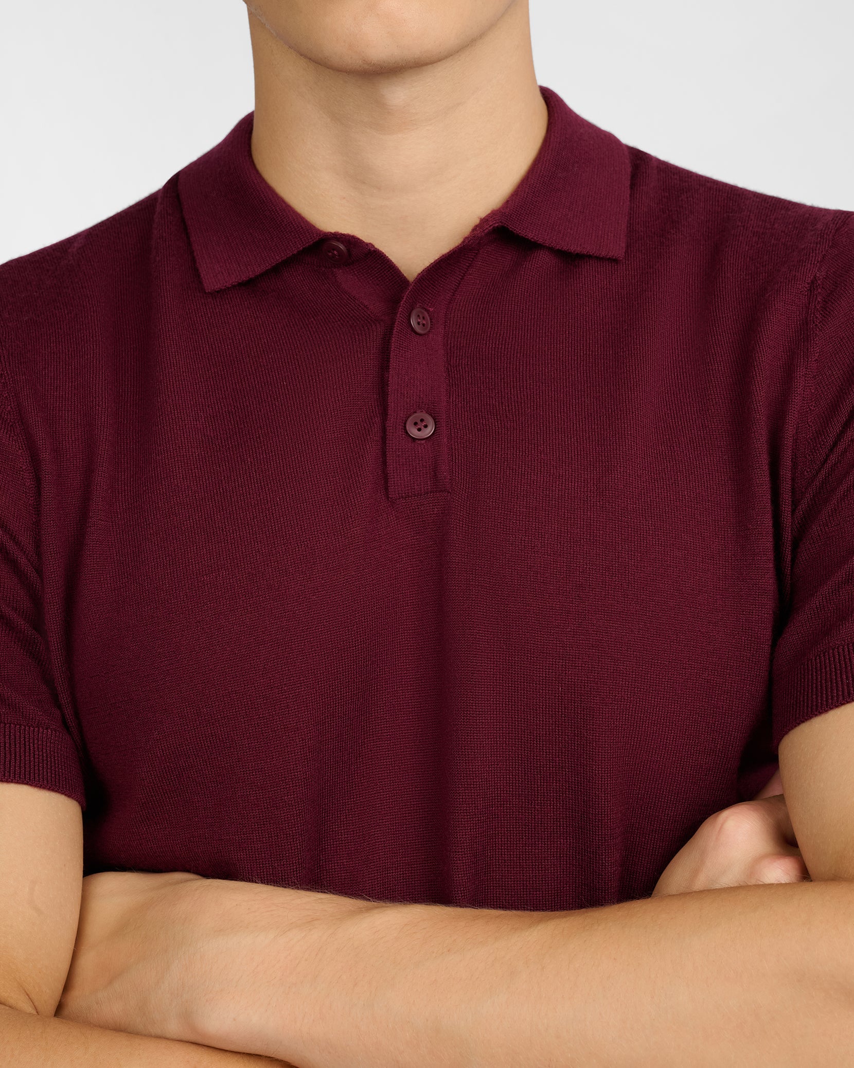Mens | Extra Fine Merino Wool Polo | Port Wine - Image 3