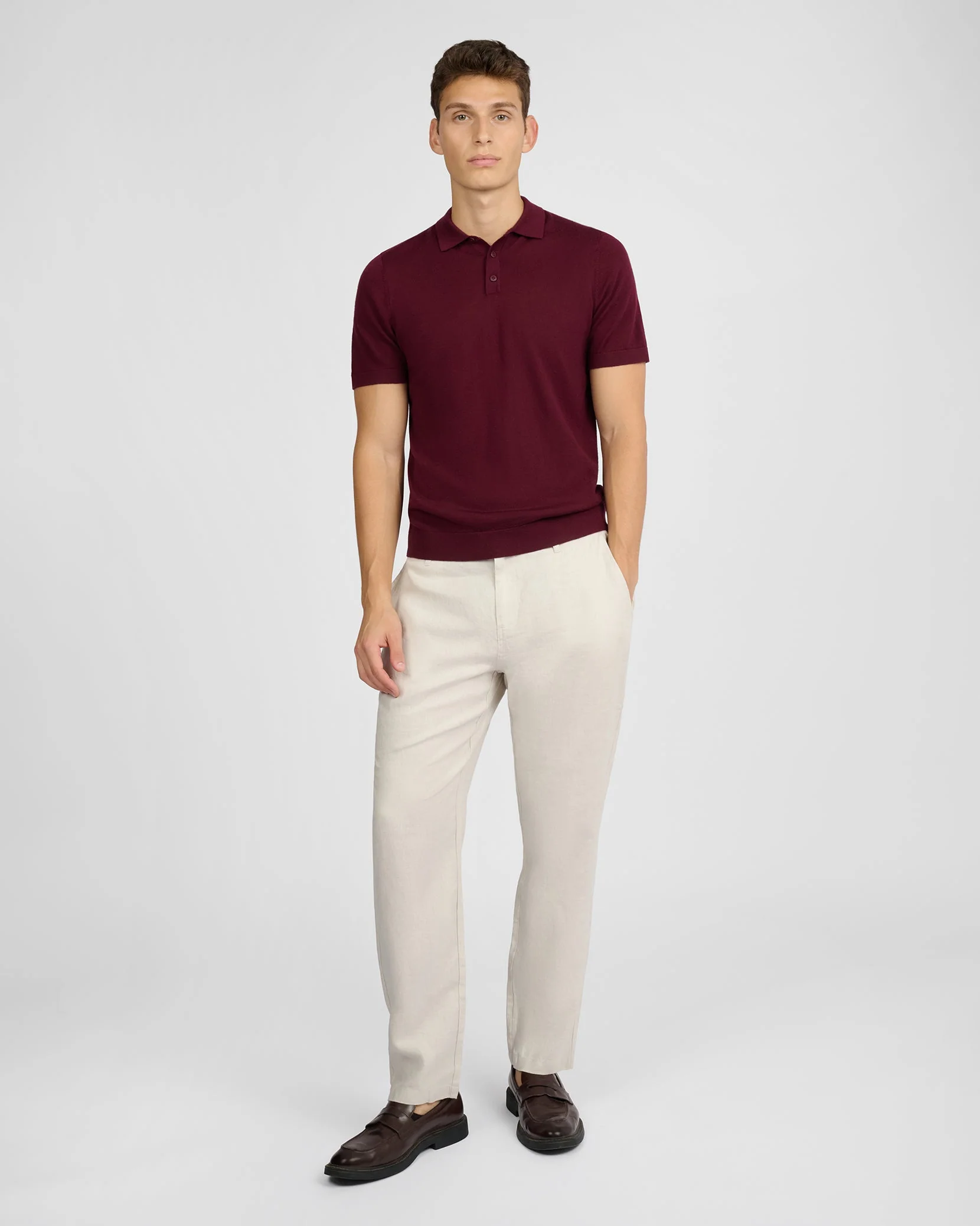 Mens | Extra Fine Merino Wool Polo | Port Wine - Image 5