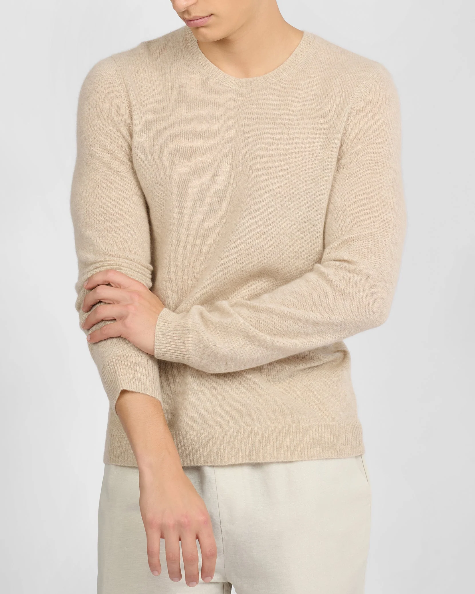 Mens | Featherweight Cashmere Sweater | Stone - Image 3