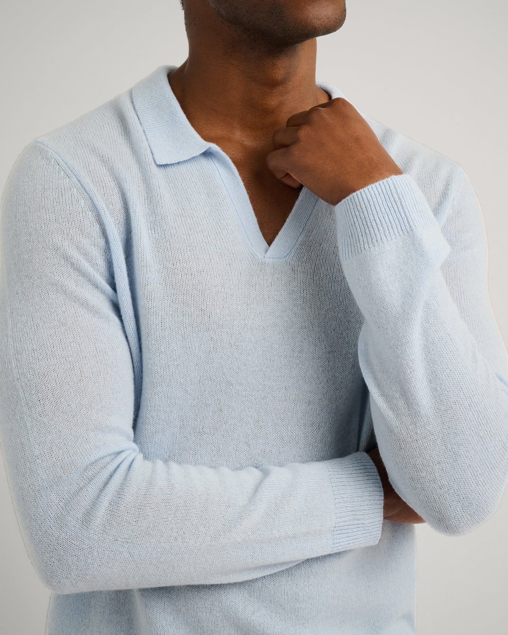 Mens | Featherweight Cashmere Sweater Polo | Soft Sky - Image 3