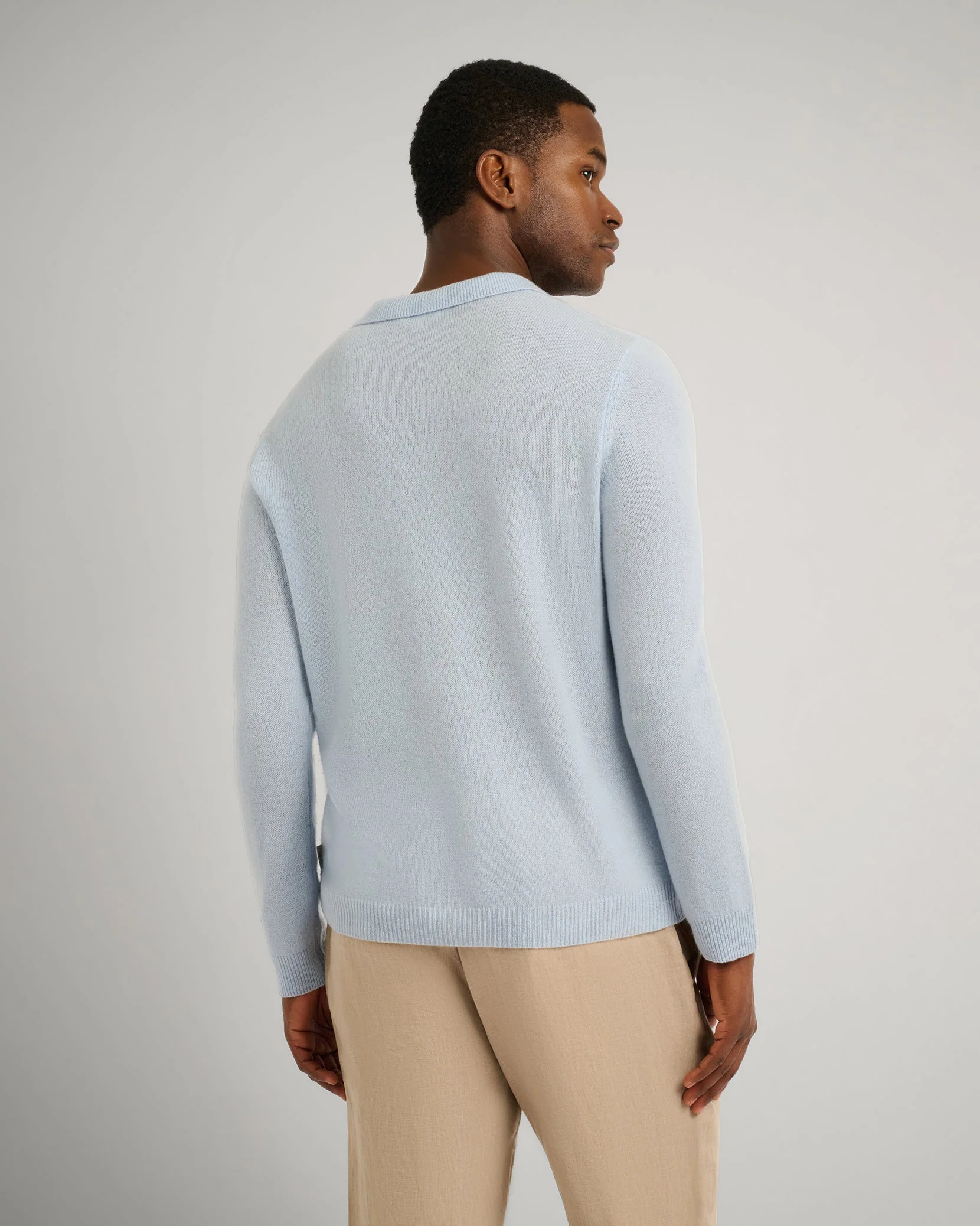 Mens | Featherweight Cashmere Sweater Polo | Soft Sky - Image 5