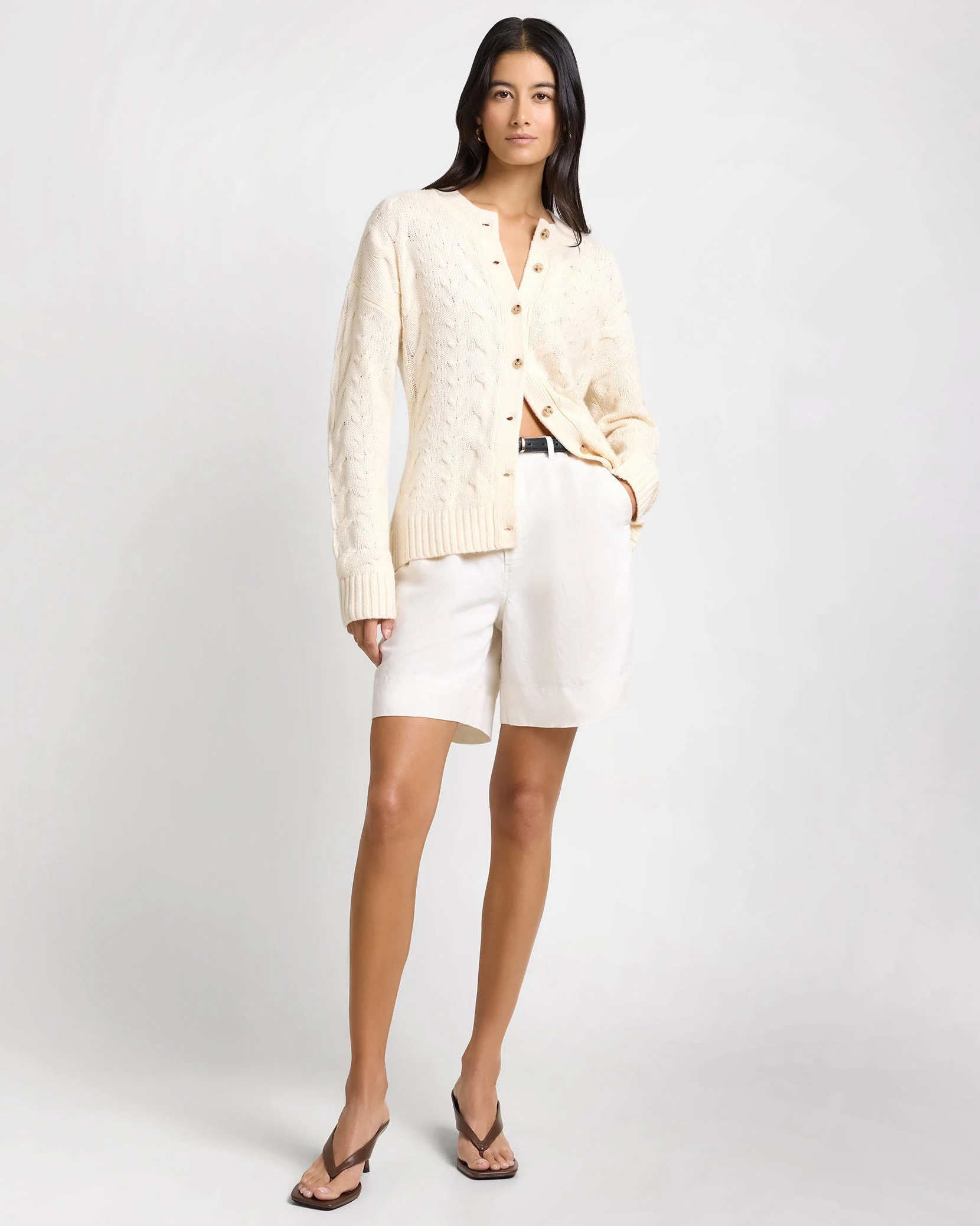 Womens | Fitted Cable Knit Cardigan | Natural Melange - Image 3