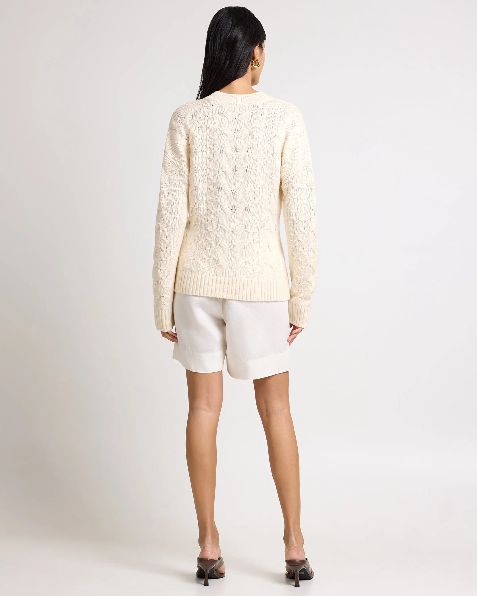 Womens | Fitted Cable Knit Cardigan | Natural Melange - Image 5