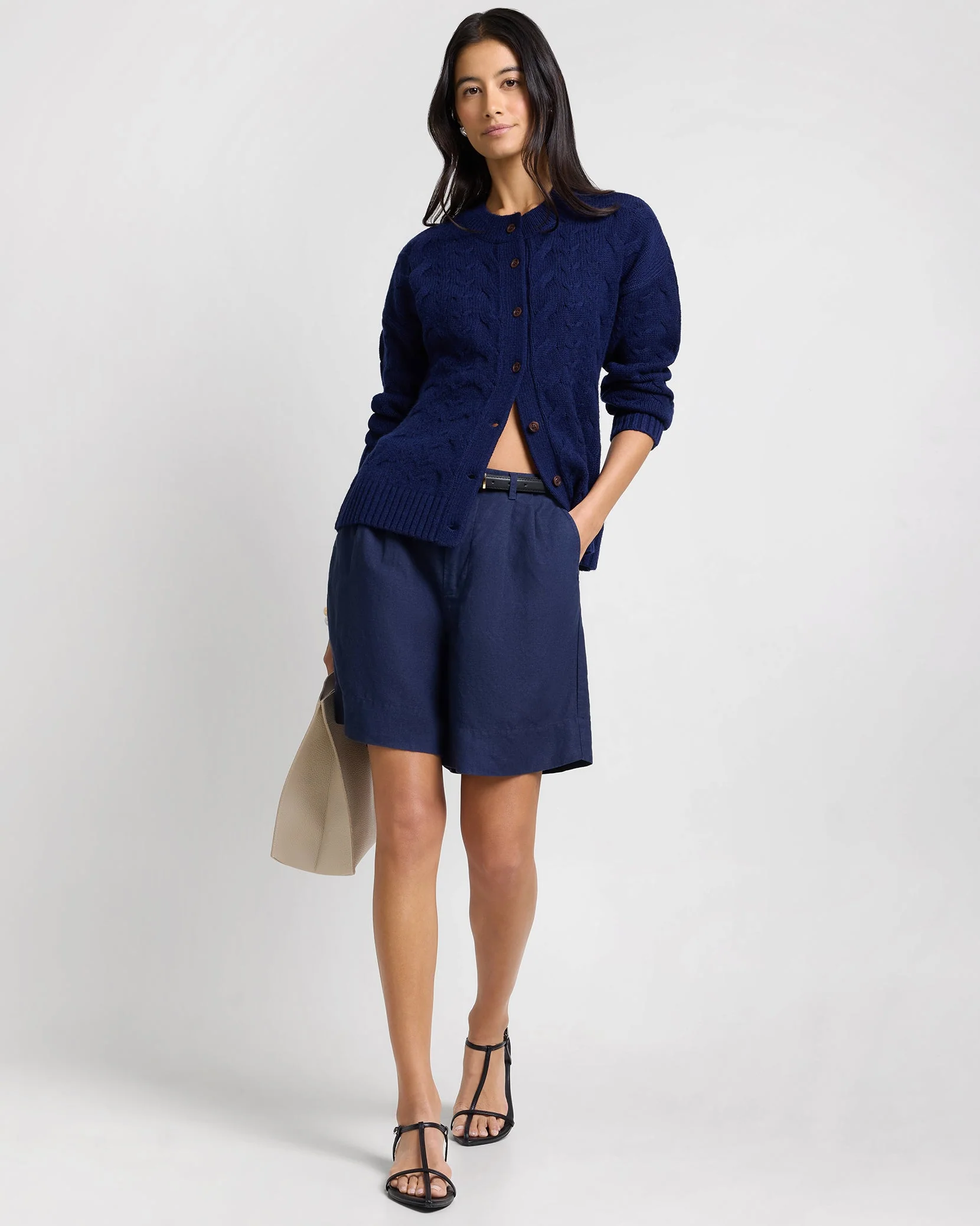 Womens | Fitted Cable Knit Cardigan | Noir Navy - Image 3