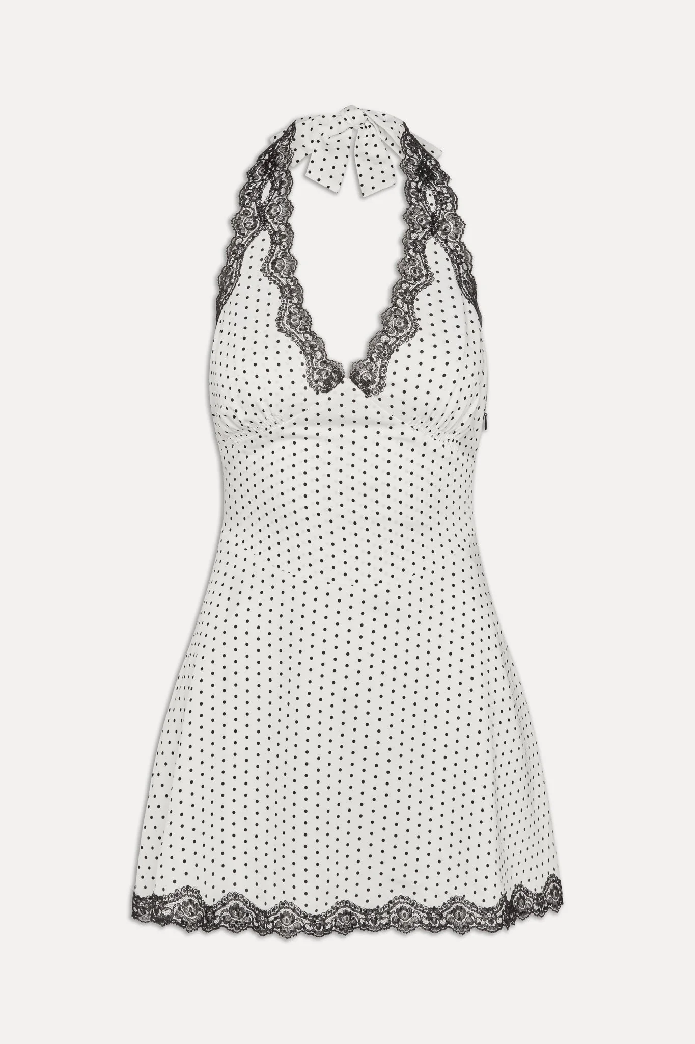 Audrey Satin Mini Dress | White Polka Dot - Image 3