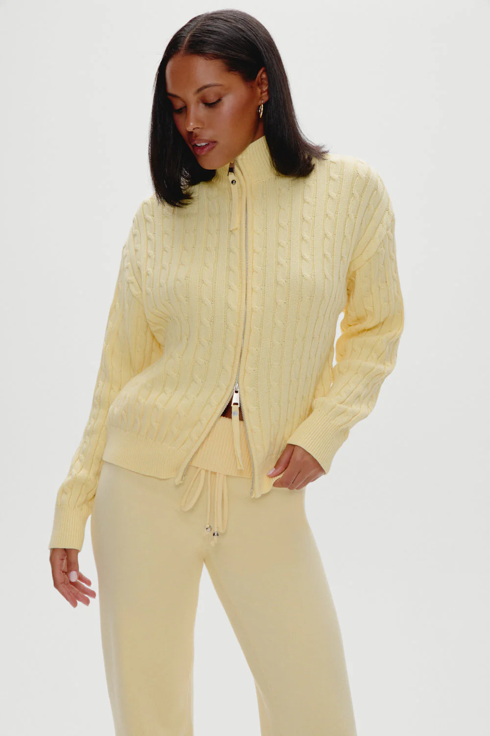 Bea Cable Knit Zip Up Sweater | Vanilla Sugar - Image 6