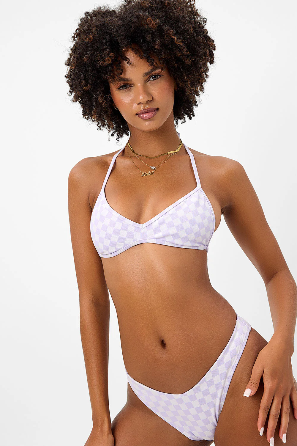 Boardwalk Checkered String Bikini Top | Purple Check - Image 5