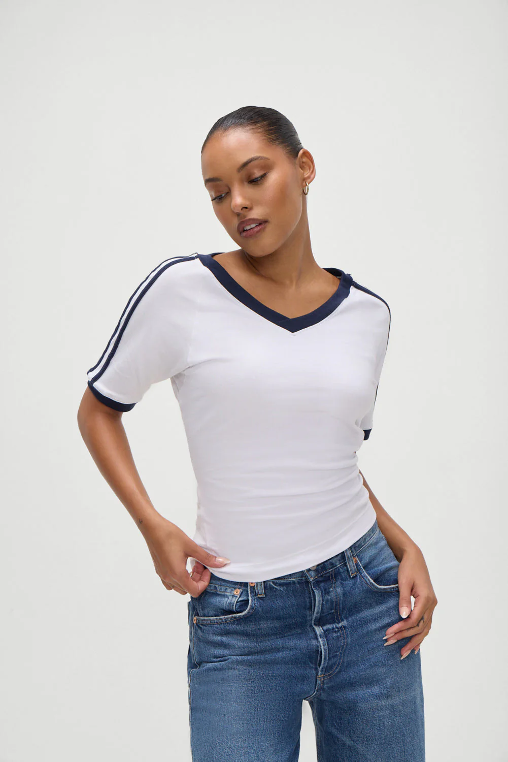 Bodega V Neck Shirt | White - Image 5