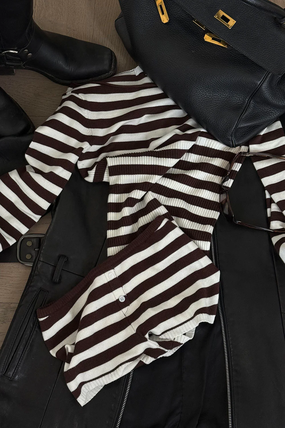 Bradley Knit Booty Shorts | Brown Sugar Stripe - Image 2