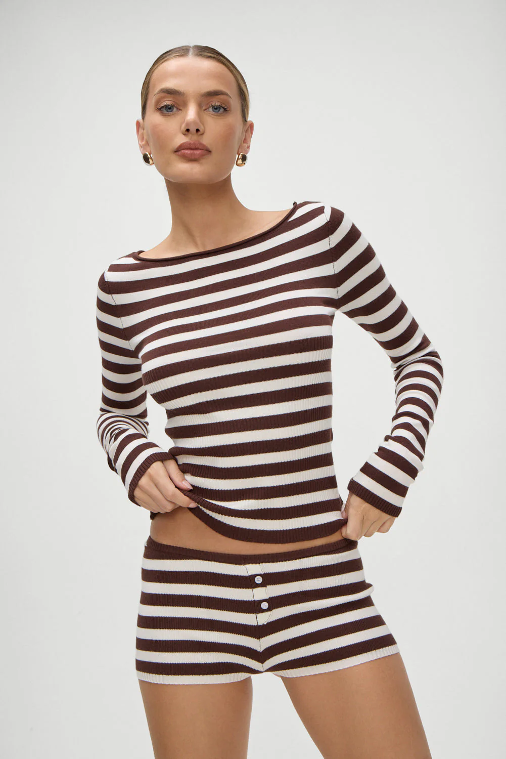 Bradley Knit Booty Shorts | Brown Sugar Stripe - Image 6
