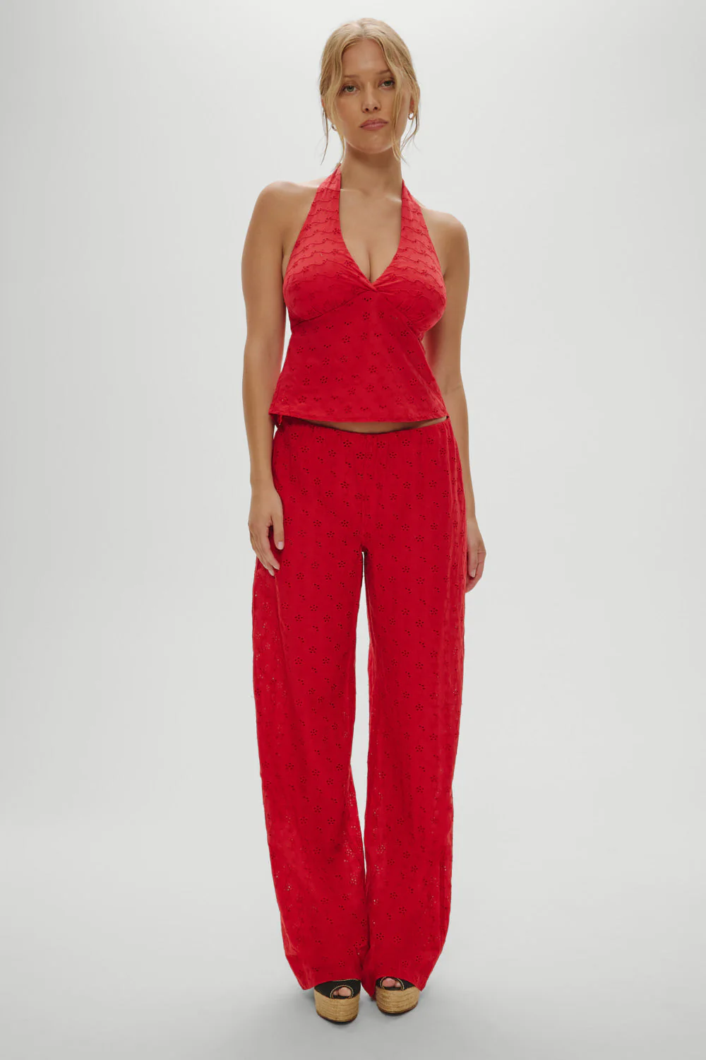 Cora Eyelet Halter Top | Red Rose - Image 5