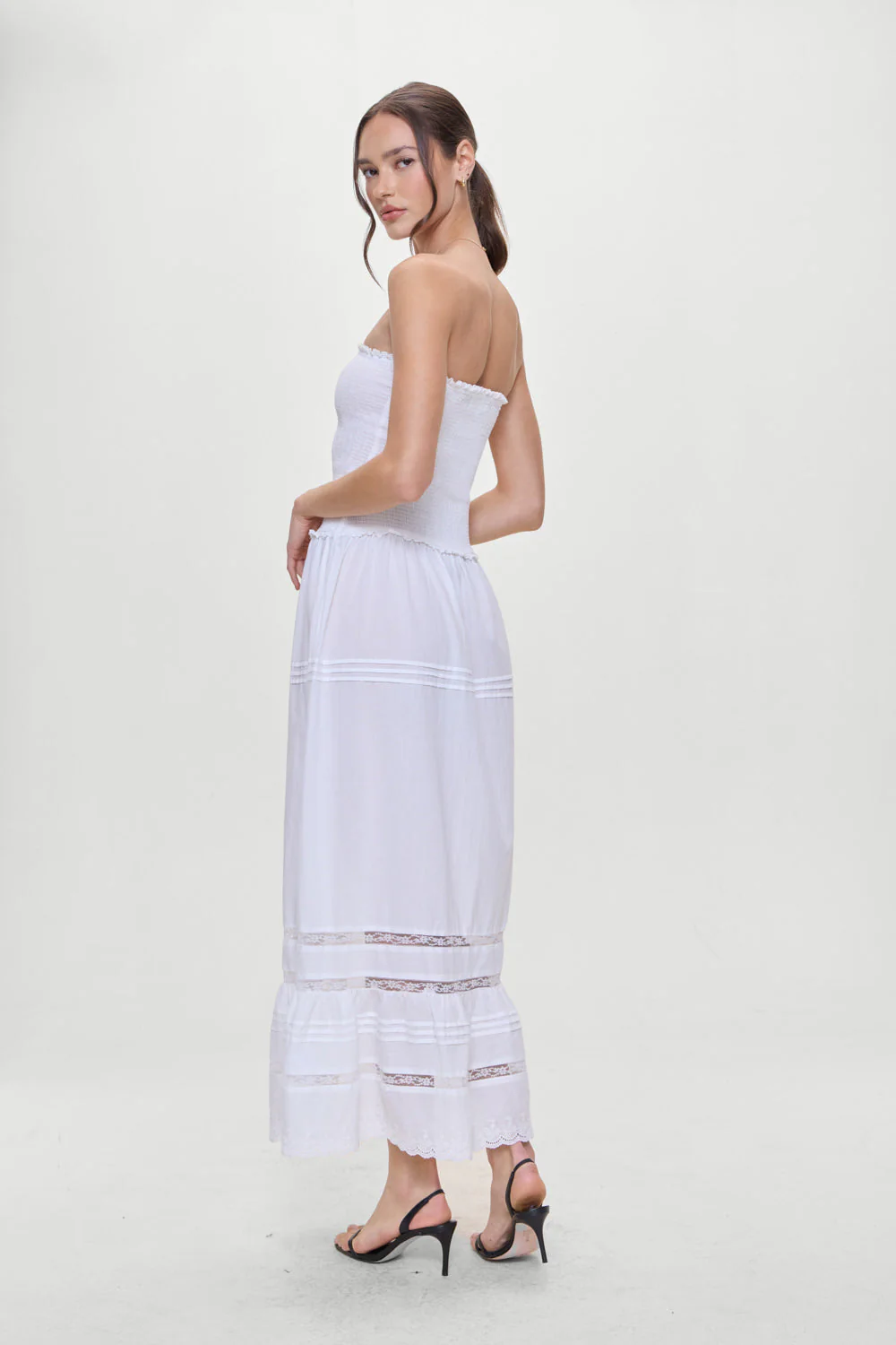 Empress Strapless Smocked Maxi Dress | White - Image 3