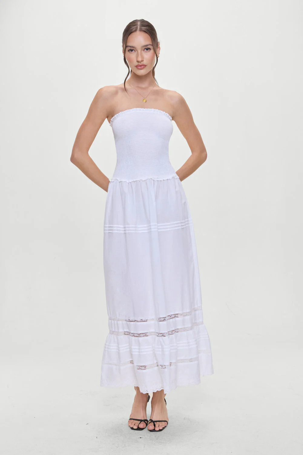 Empress Strapless Smocked Maxi Dress | White - Image 4
