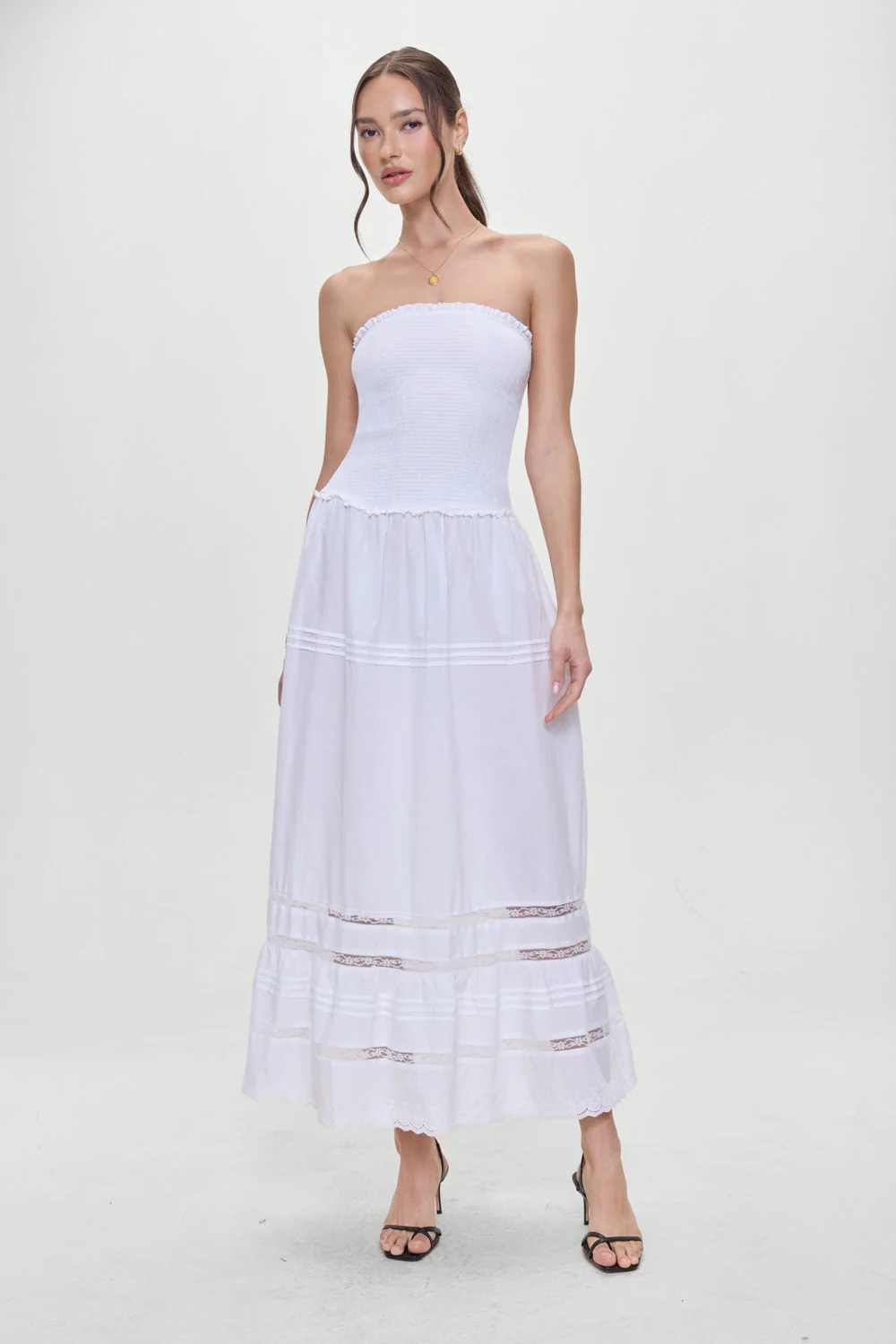 Empress Strapless Smocked Maxi Dress | White - Image 5