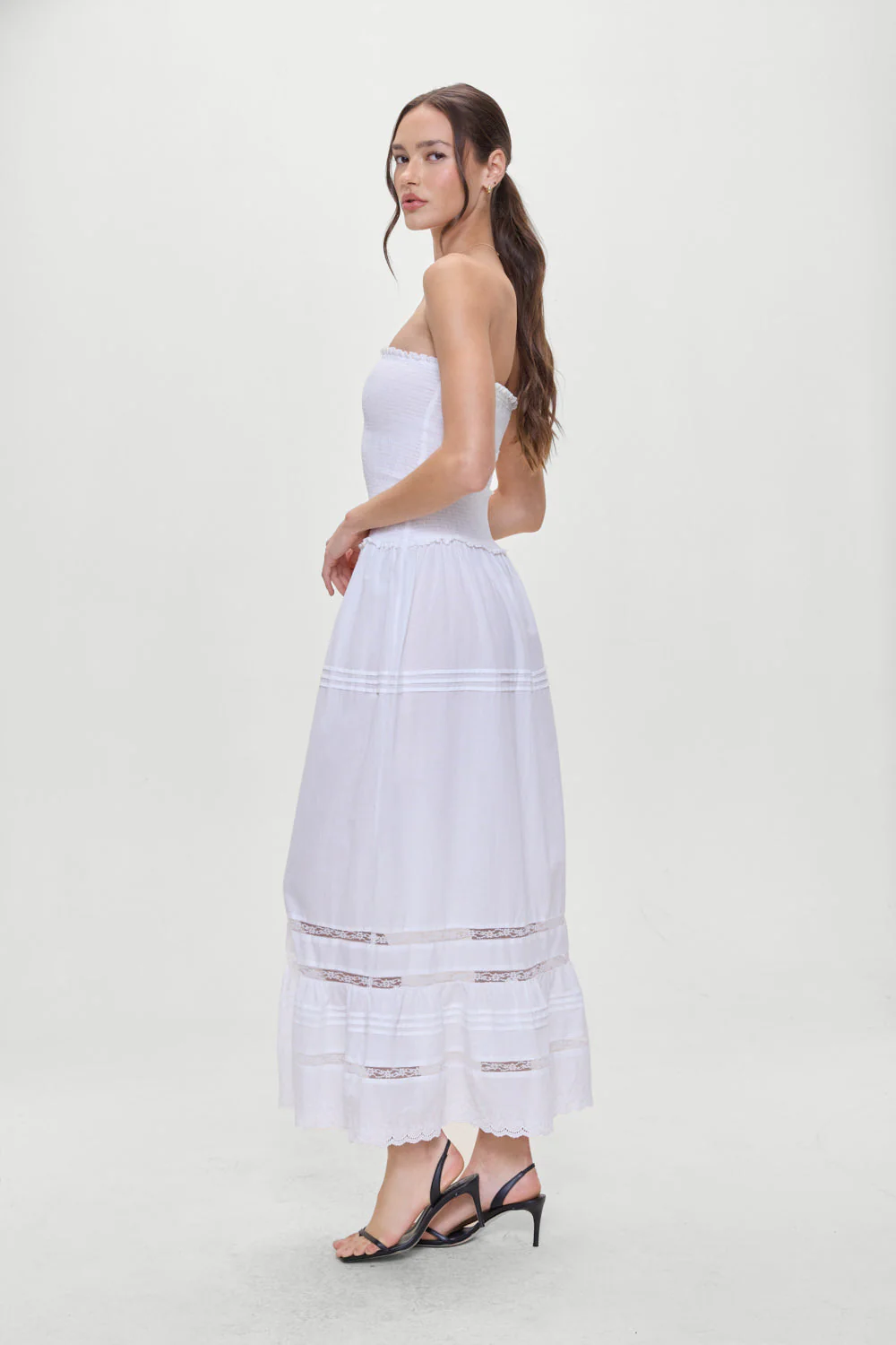 Empress Strapless Smocked Maxi Dress | White - Image 6