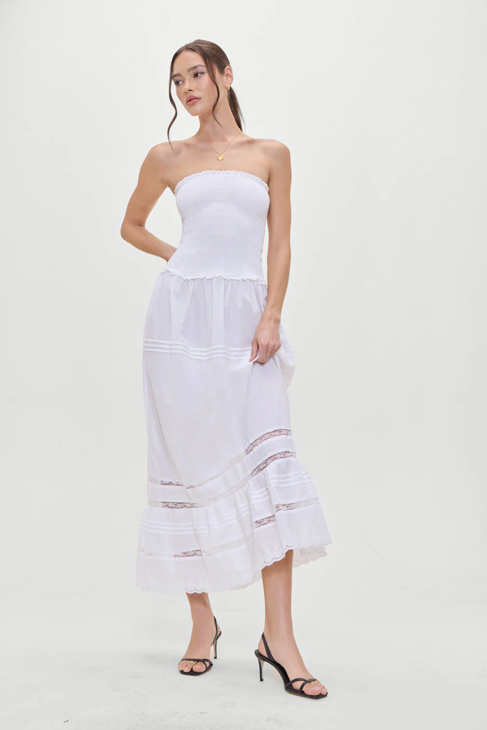 Empress Strapless Smocked Maxi Dress | White - Image 7
