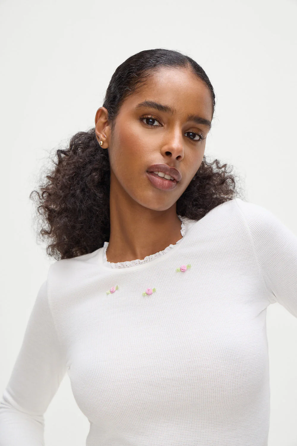 Eve Waffle Long Sleeve Shirt | White - Image 3