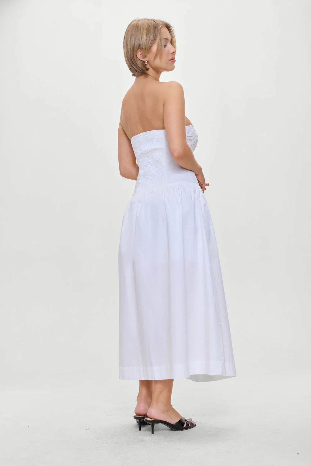 Horizon Strapless Collared Midi Dress | White - Image 3