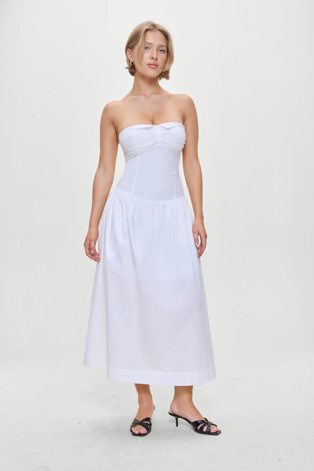 Horizon Strapless Collared Midi Dress | White - Image 5