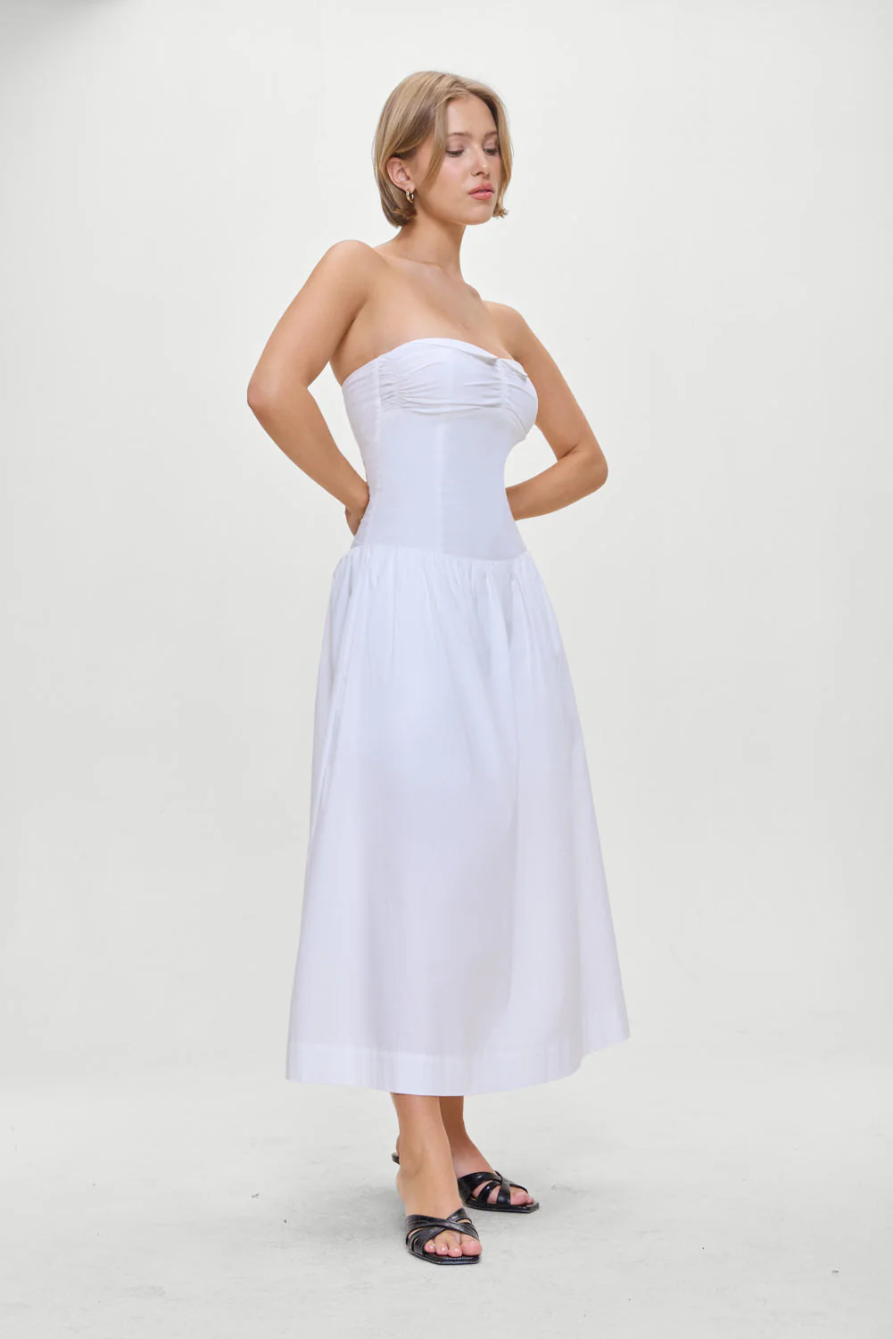 Horizon Strapless Collared Midi Dress | White - Image 6
