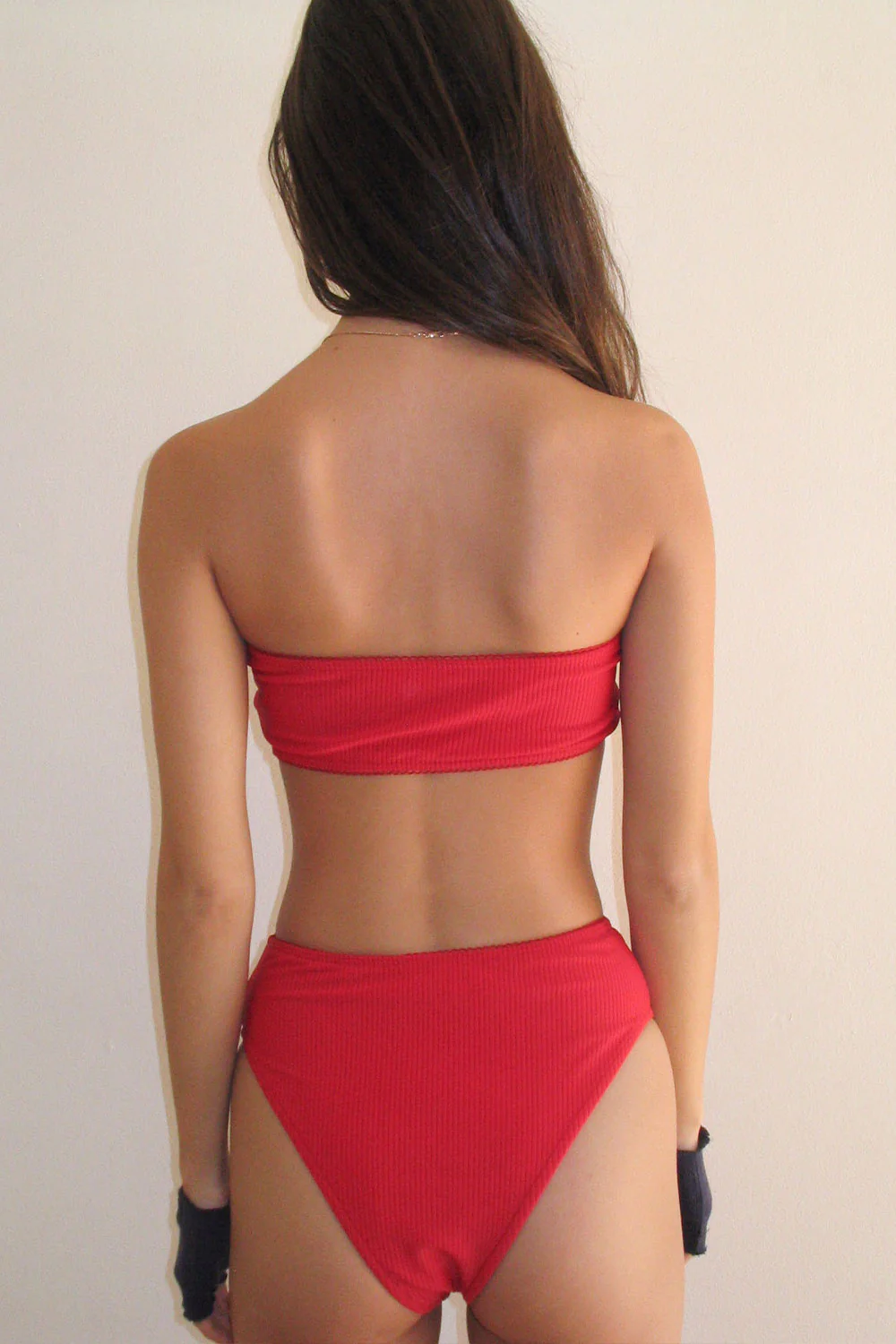 Jenna Ribbed High Waist Bikini Bottom | Crimson - Image 2