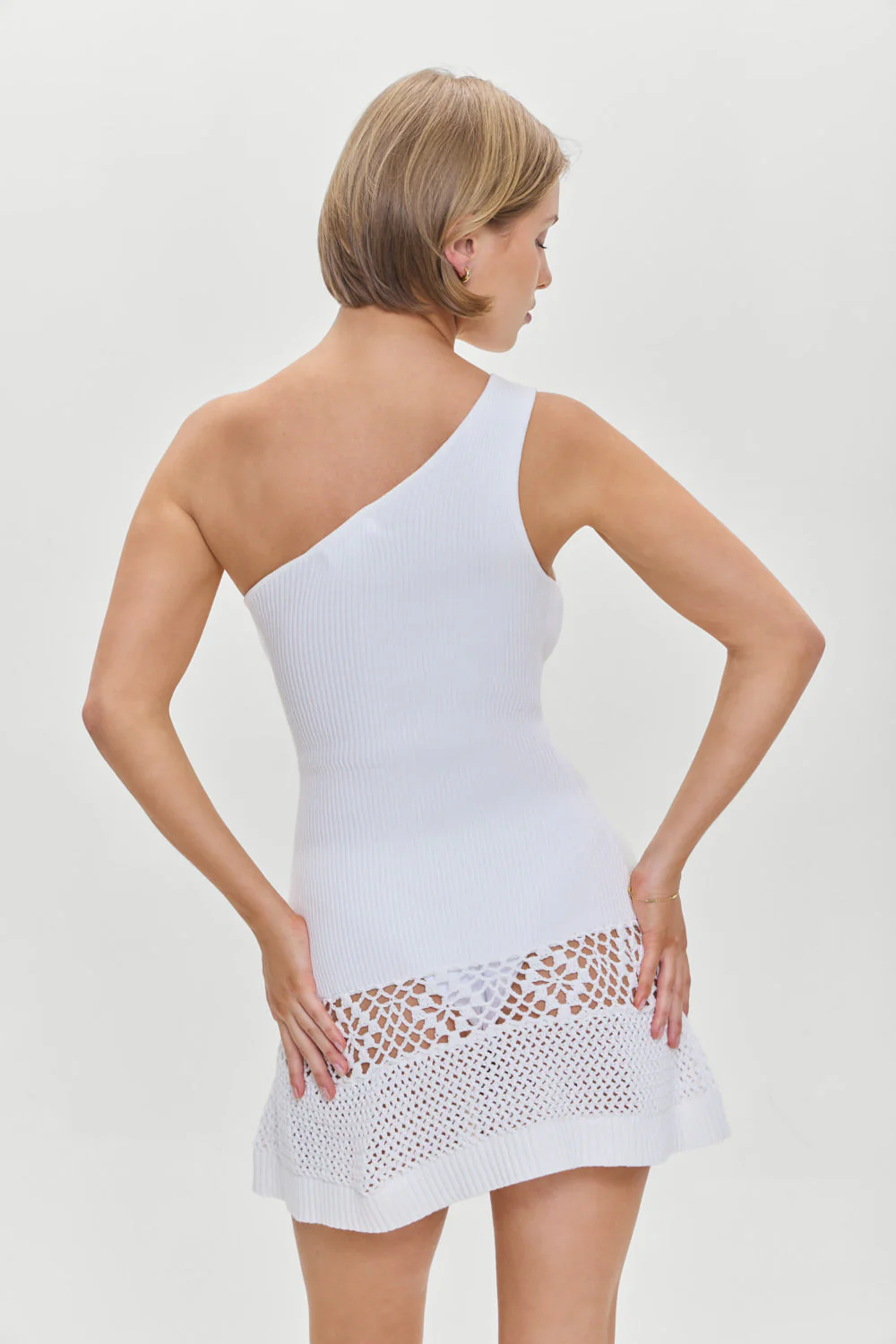 Serenade One Shoulder Crochet Dress | White - Image 5