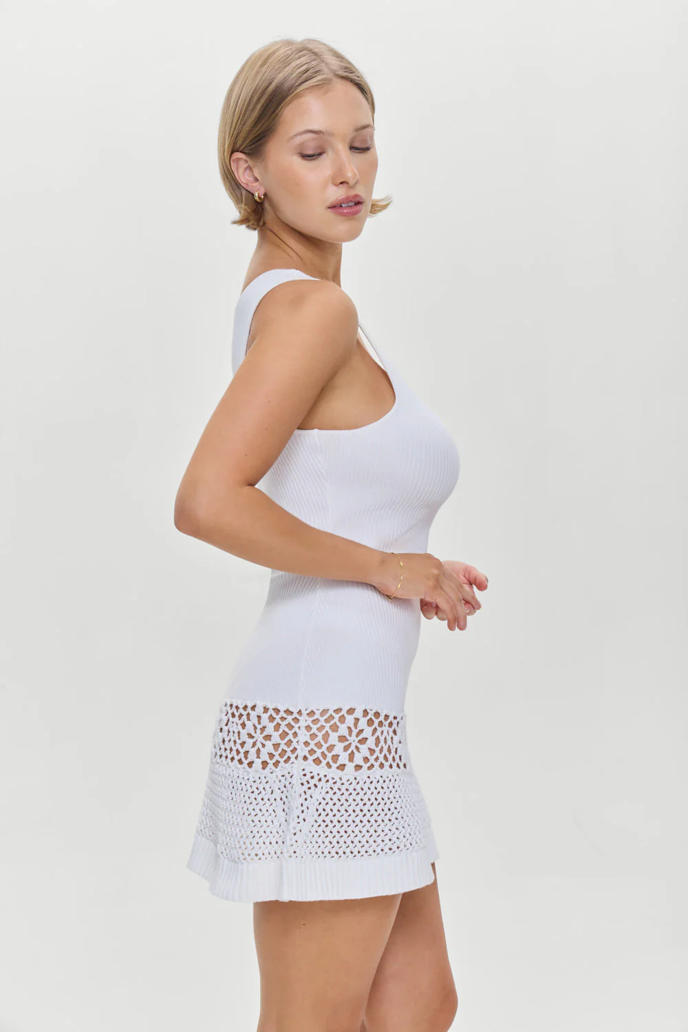 Serenade One Shoulder Crochet Dress | White - Image 7