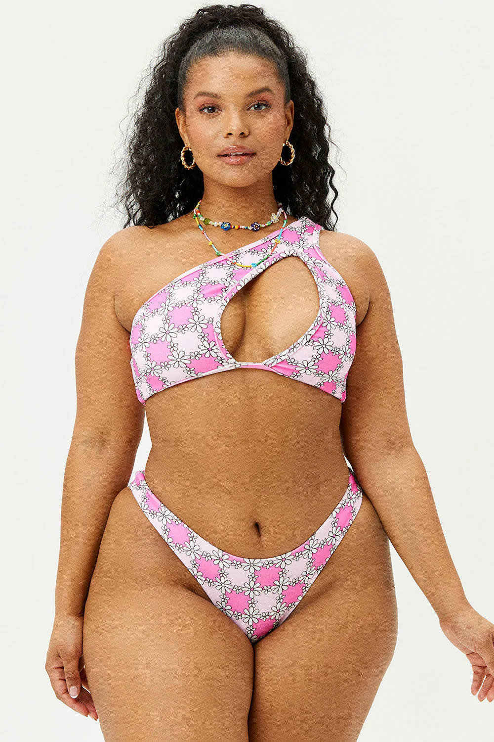 Syd Terry One Shoulder Bikini Top | Pink Daisy - Image 2