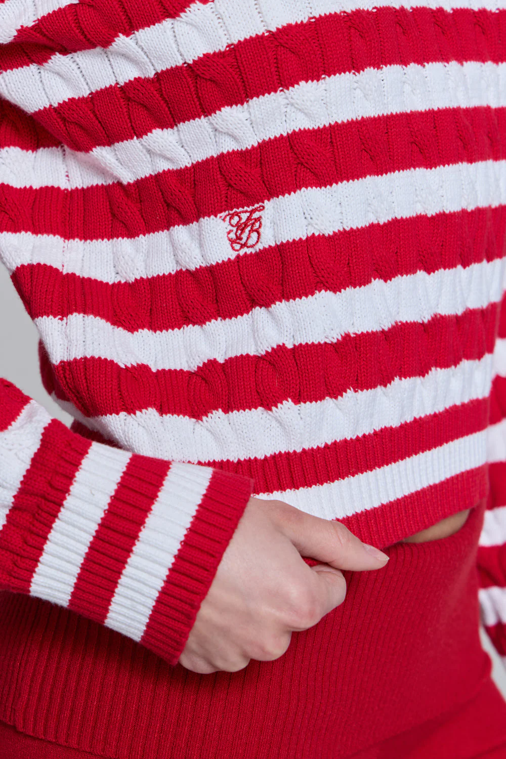 Varsity Cable Knit Sweater | Heartstrings Stripe - Image 8