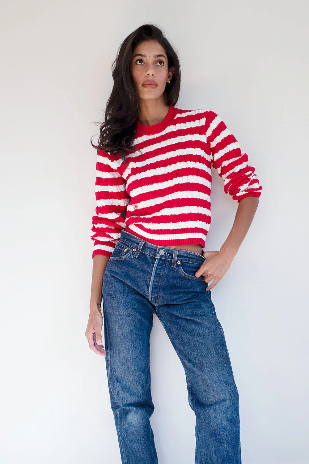 Varsity Cable Knit Sweater | Heartstrings Stripe - Image 9