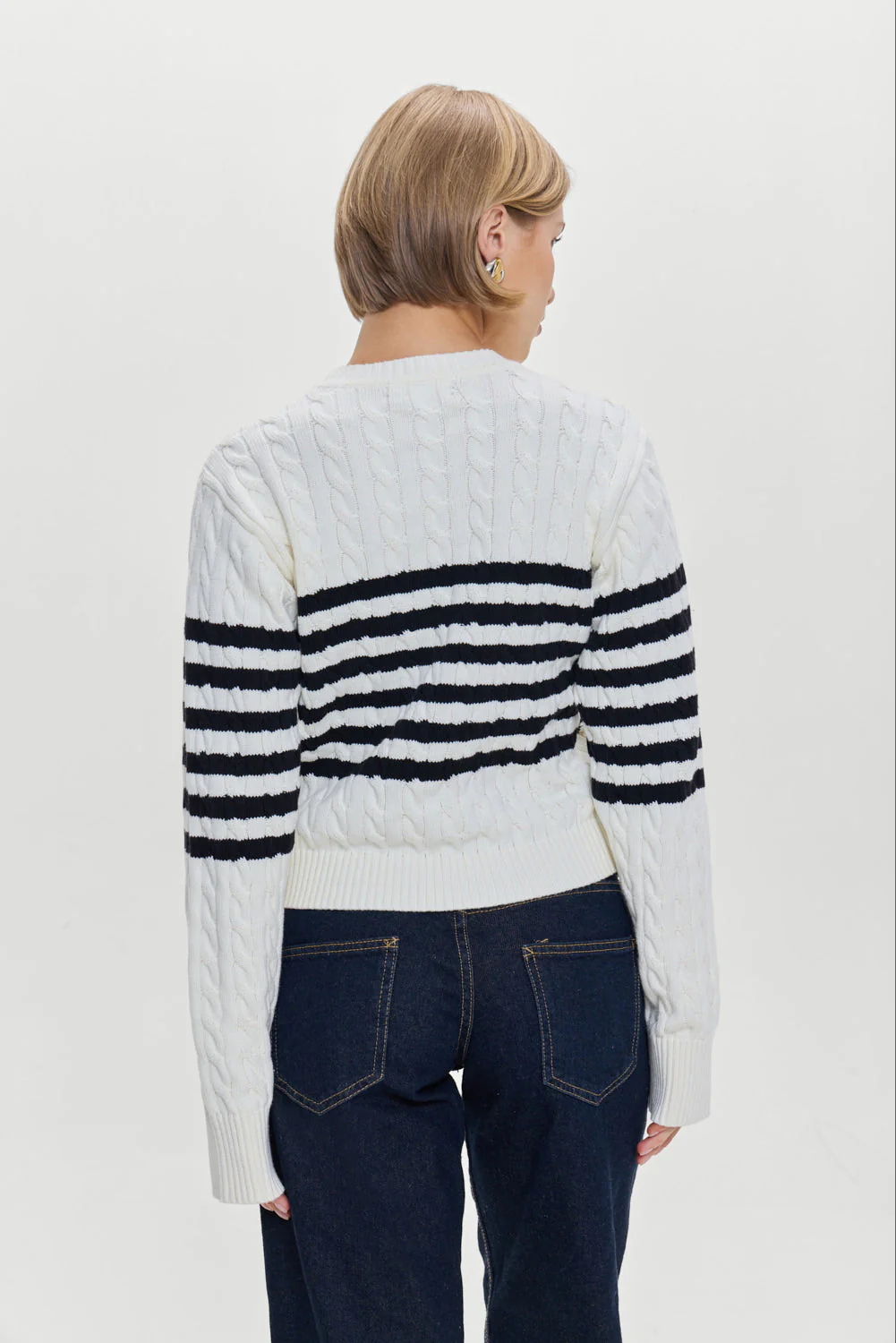 Varsity Striped Cable Knit Sweater | Ivory - Image 5