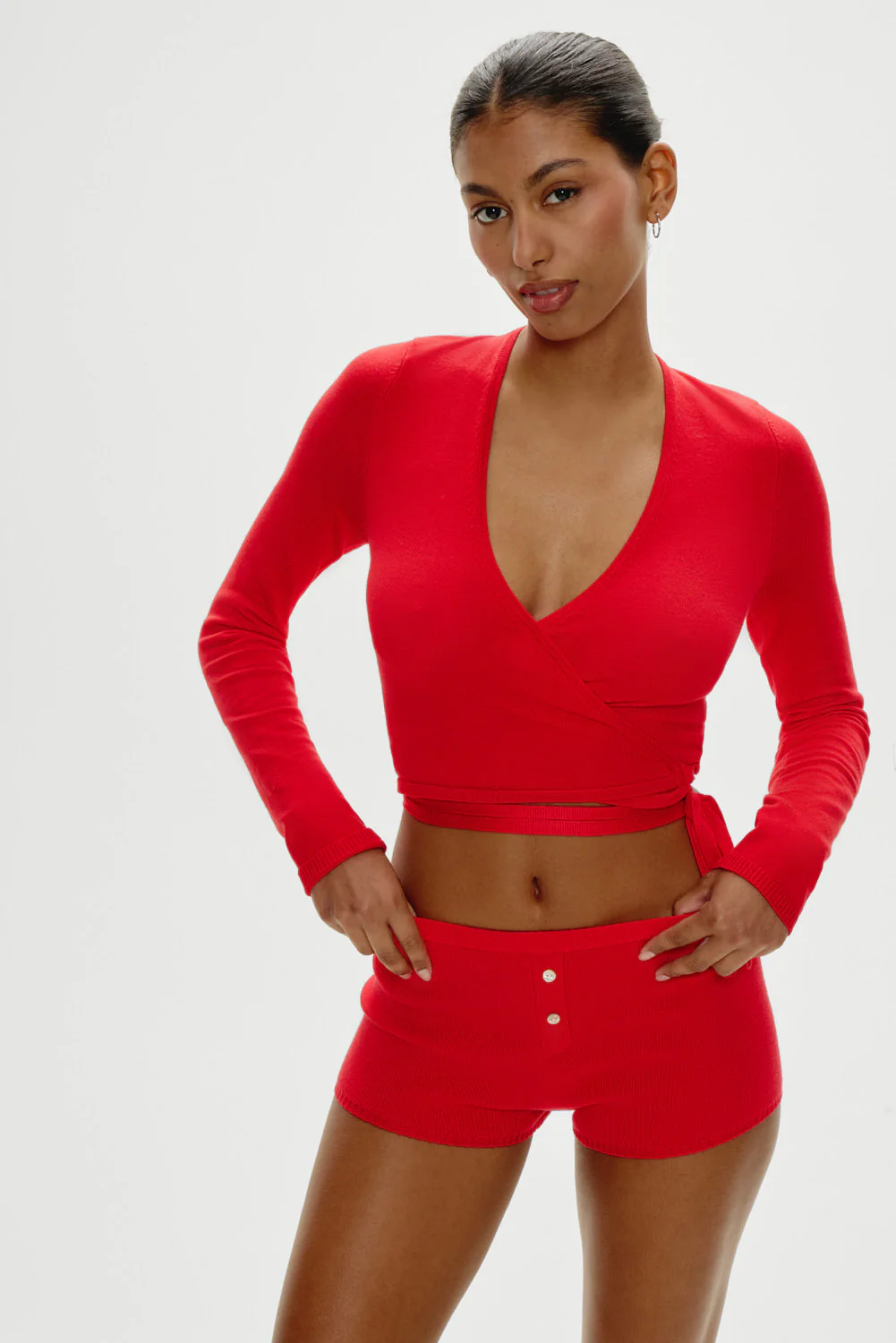 Whisper Long Sleeve Wrap Top | Cherry - Image 5