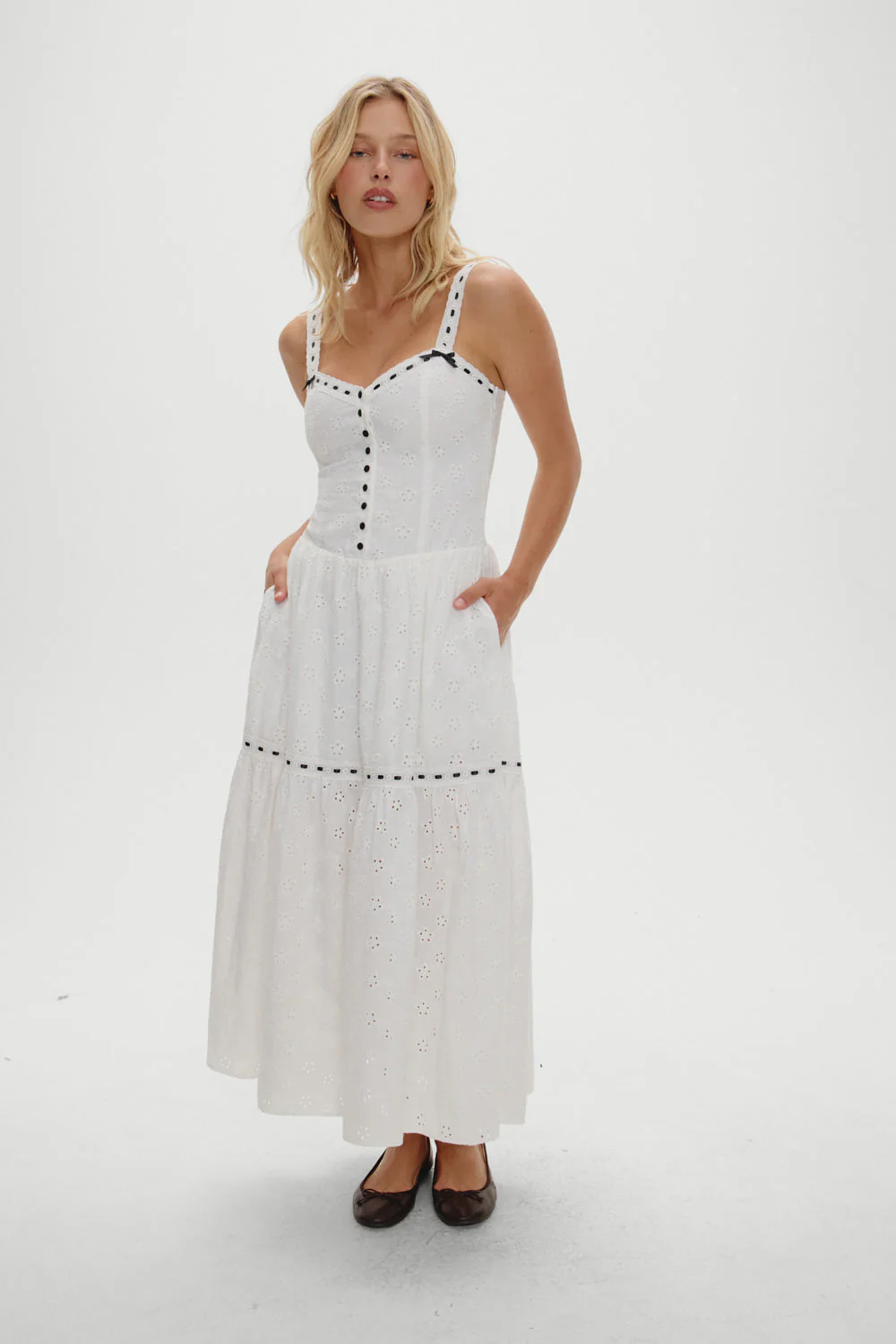 x BELLA HADID Bishop Eyelet Maxi Dress | Salt Air Eyelet - Image 4