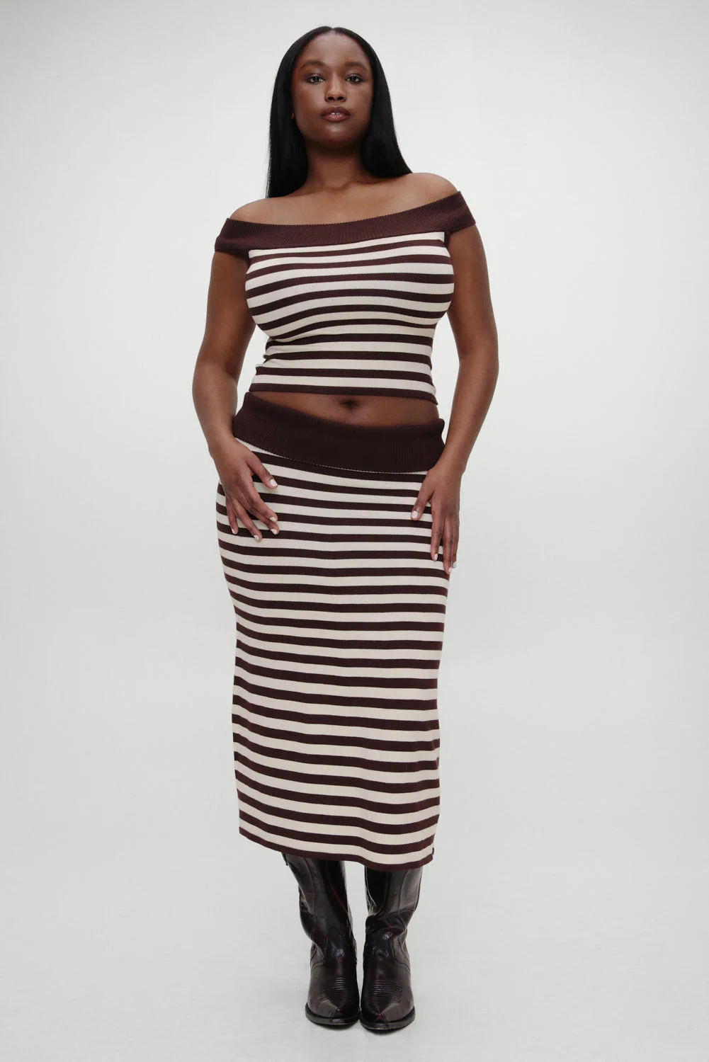 x BELLA HADID Tucker Knit Midi Skirt | Cowboy Stripe - Image 7