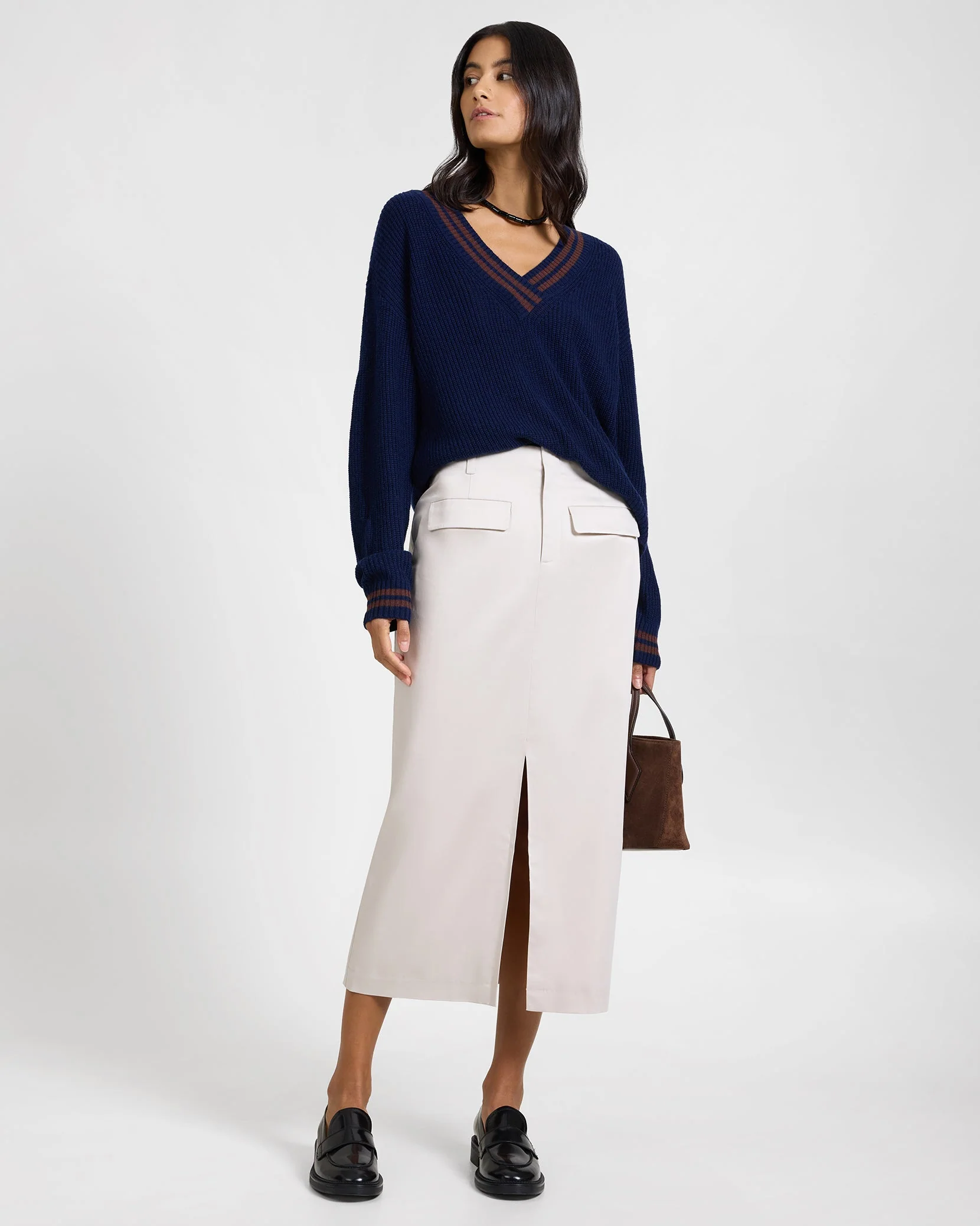 Womens | Front Slit Midi Skirt | Stone - Image 4