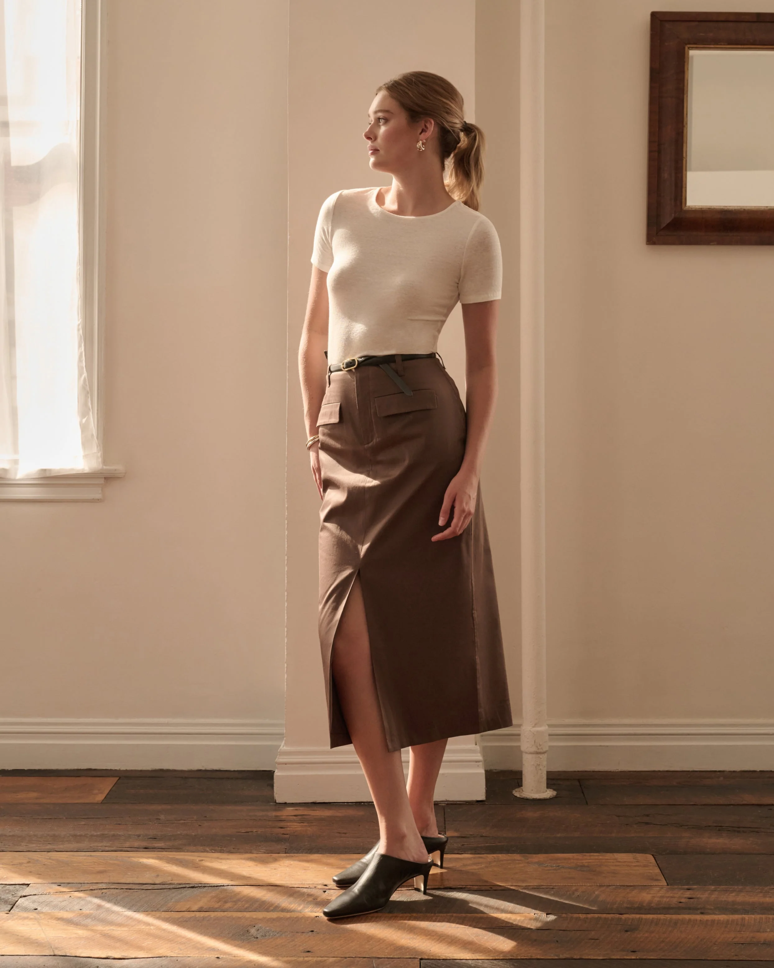 Womens | Front Slit Midi Skirt | Chestnut - Image 2