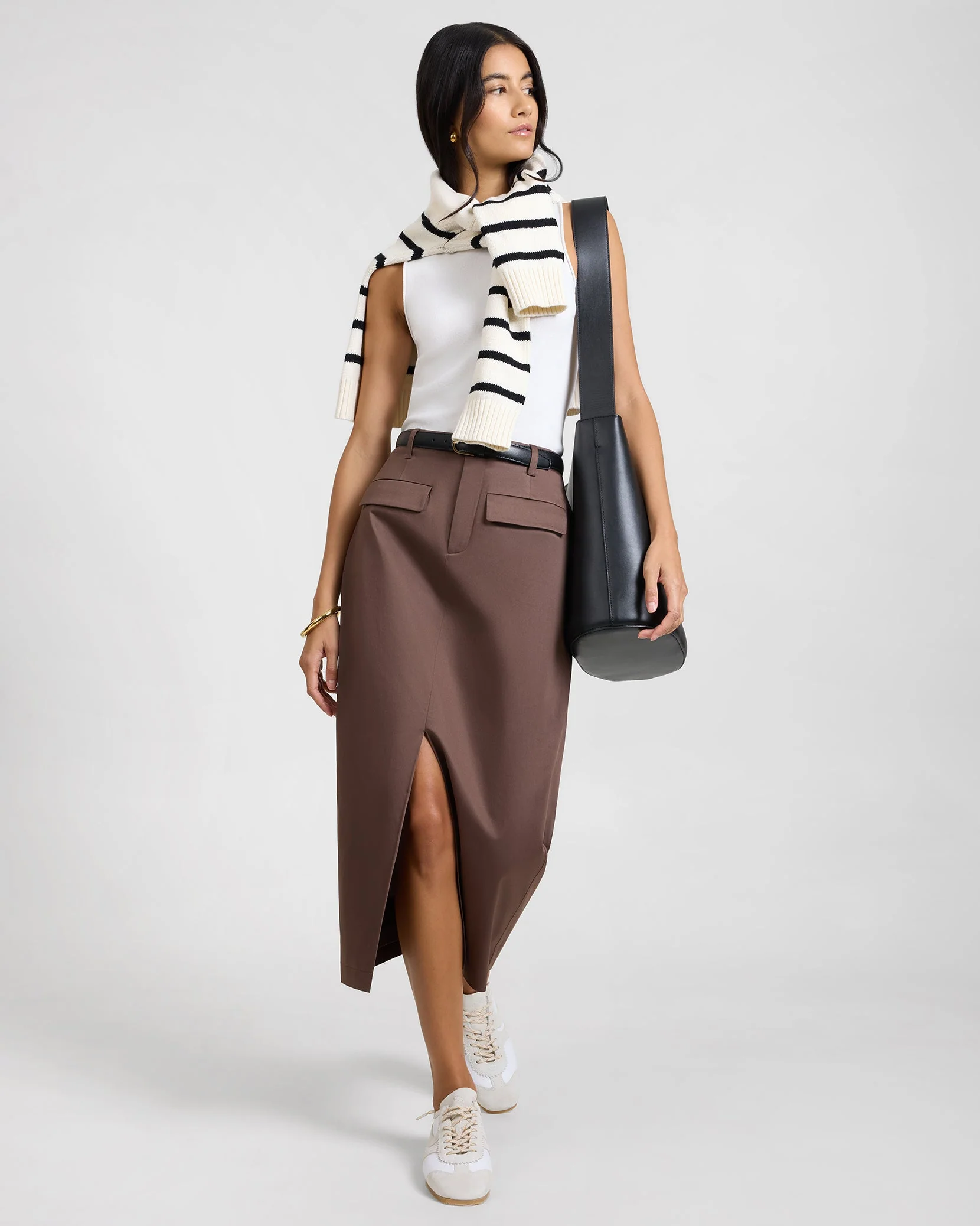Womens | Front Slit Midi Skirt | Chestnut - Image 5