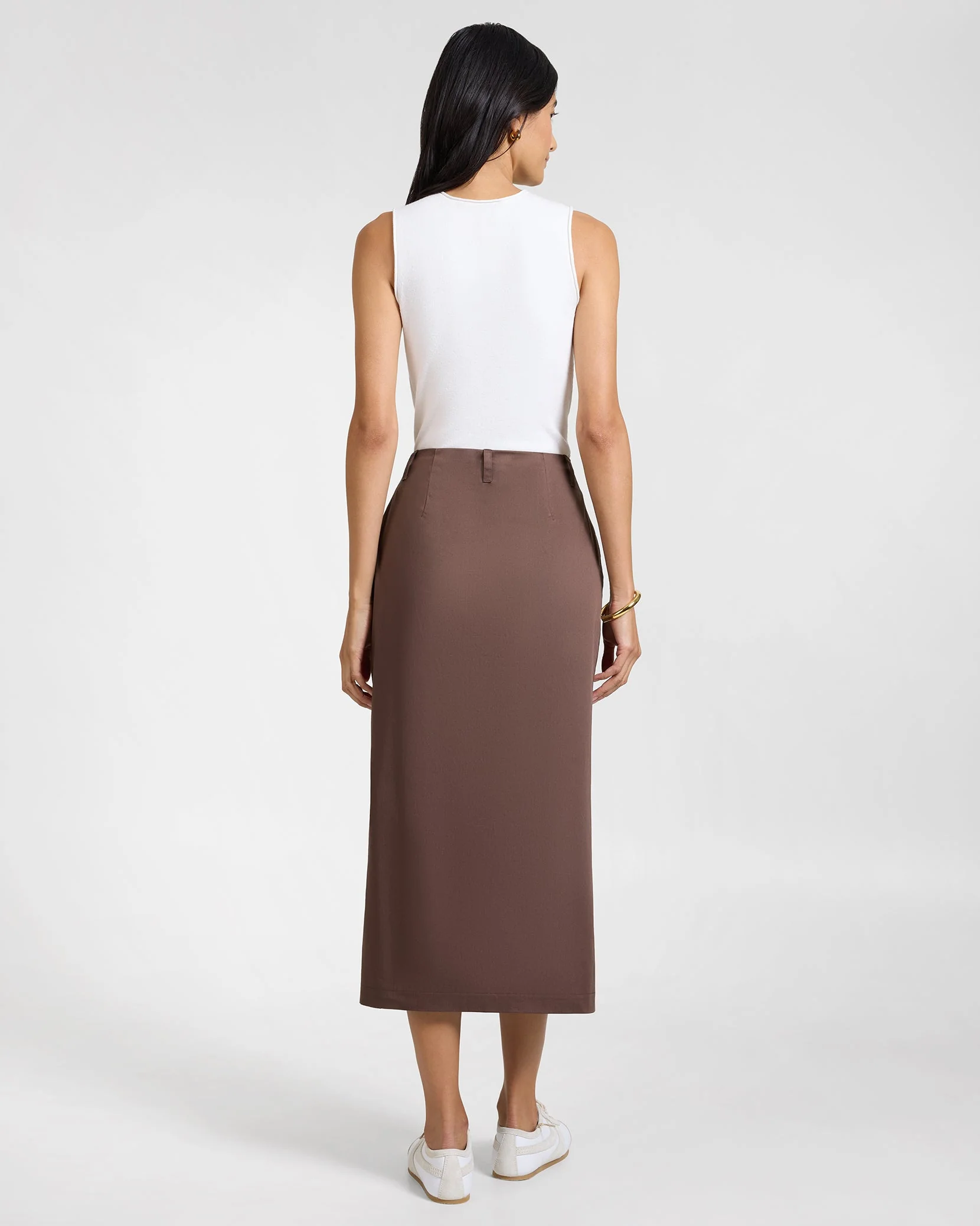 Womens | Front Slit Midi Skirt | Chestnut - Image 6