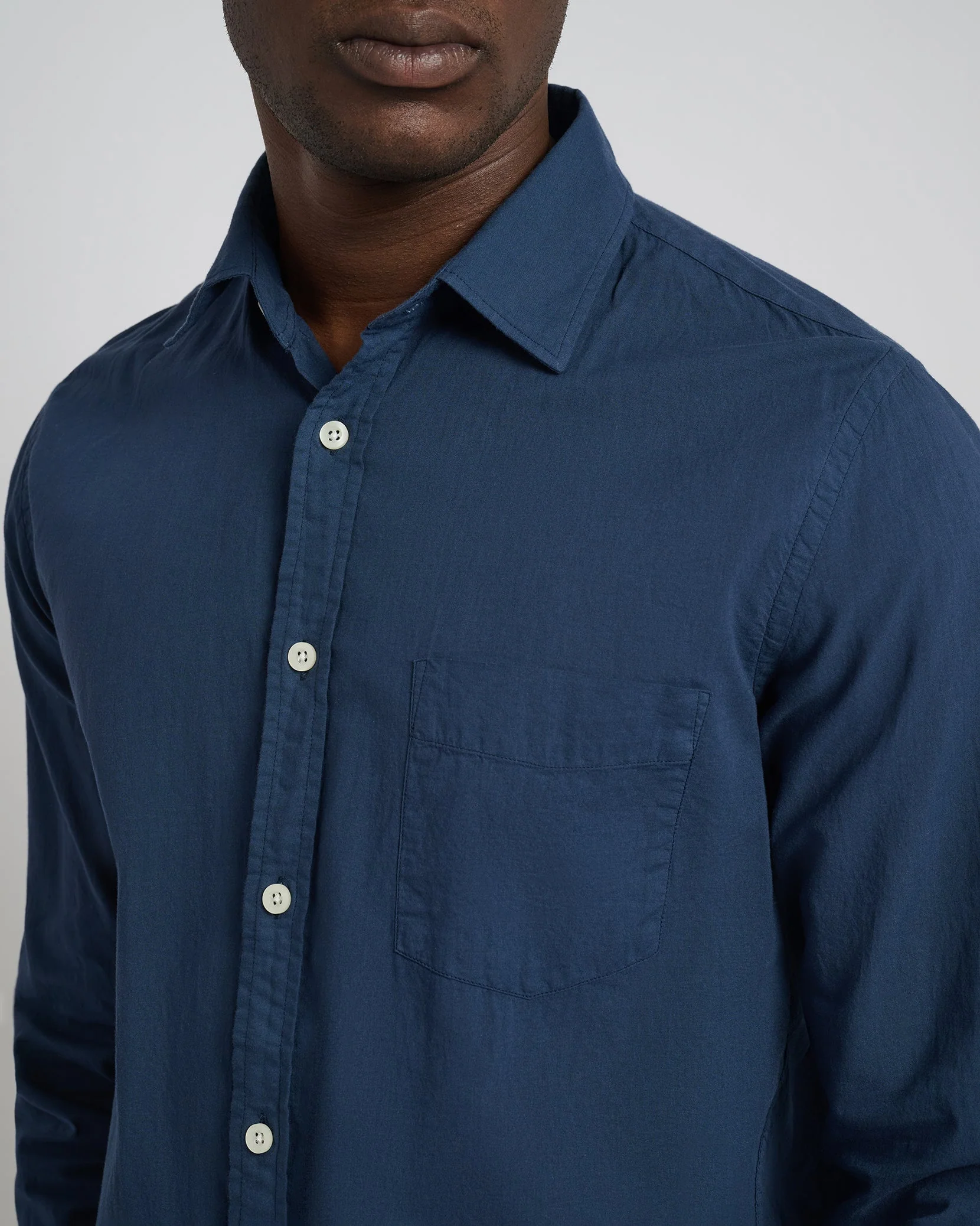 Mens | Garment Dye Cotton Voile Shirt | Deep Navy - Image 2