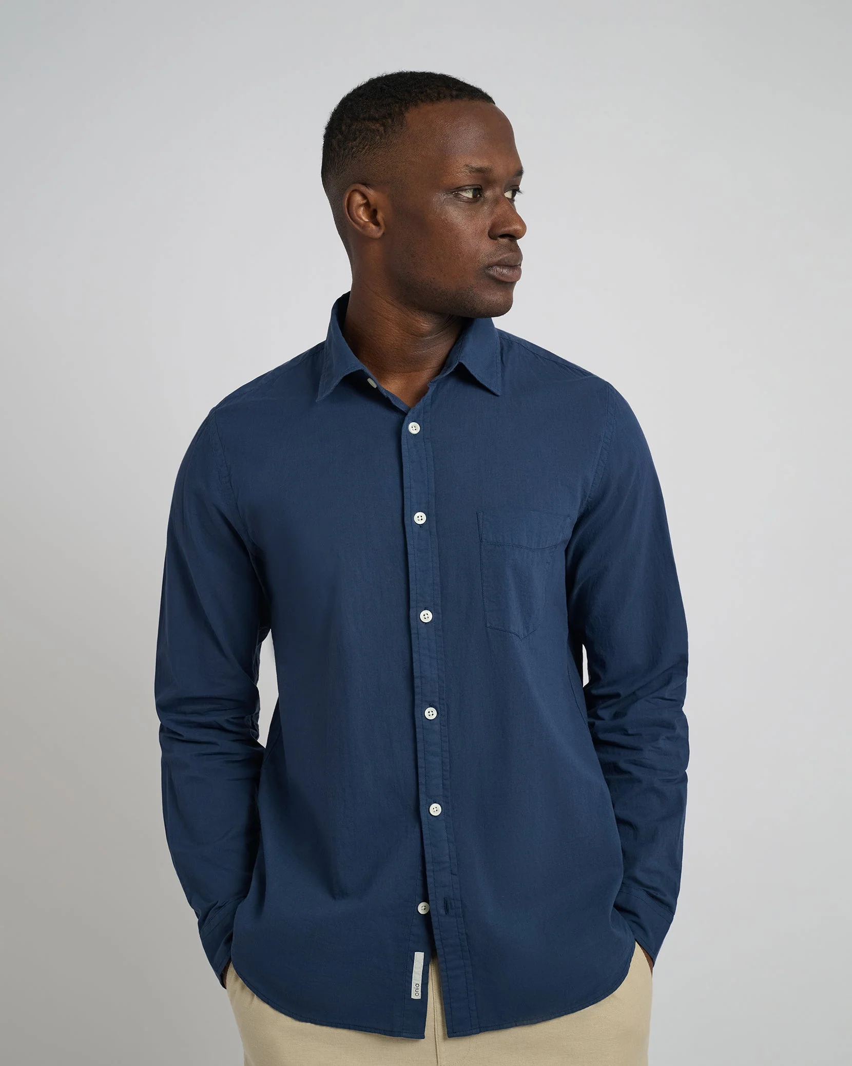 Mens | Garment Dye Cotton Voile Shirt | Deep Navy - Image 3