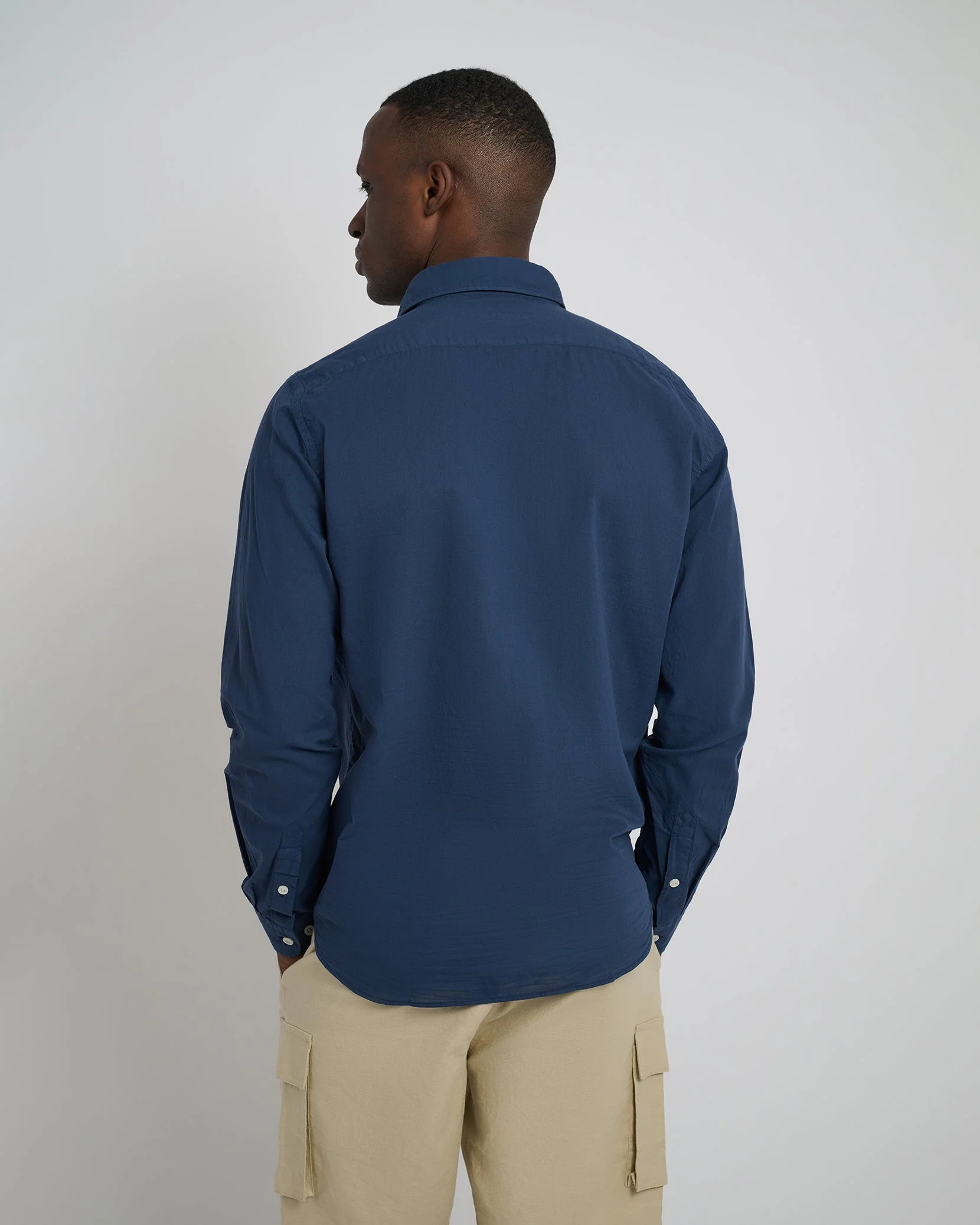 Mens | Garment Dye Cotton Voile Shirt | Deep Navy - Image 5