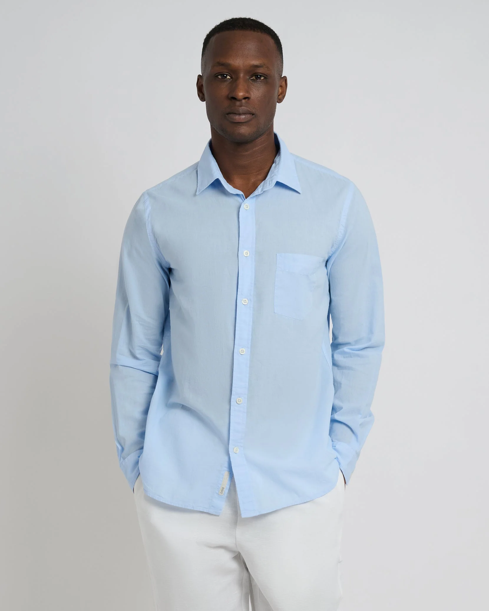 Mens | Garment Dye Cotton Voile Shirt | Light Blue - Image 3