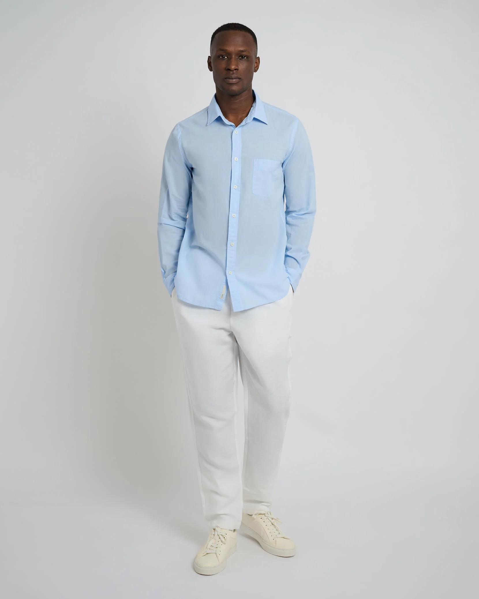Mens | Garment Dye Cotton Voile Shirt | Light Blue - Image 4