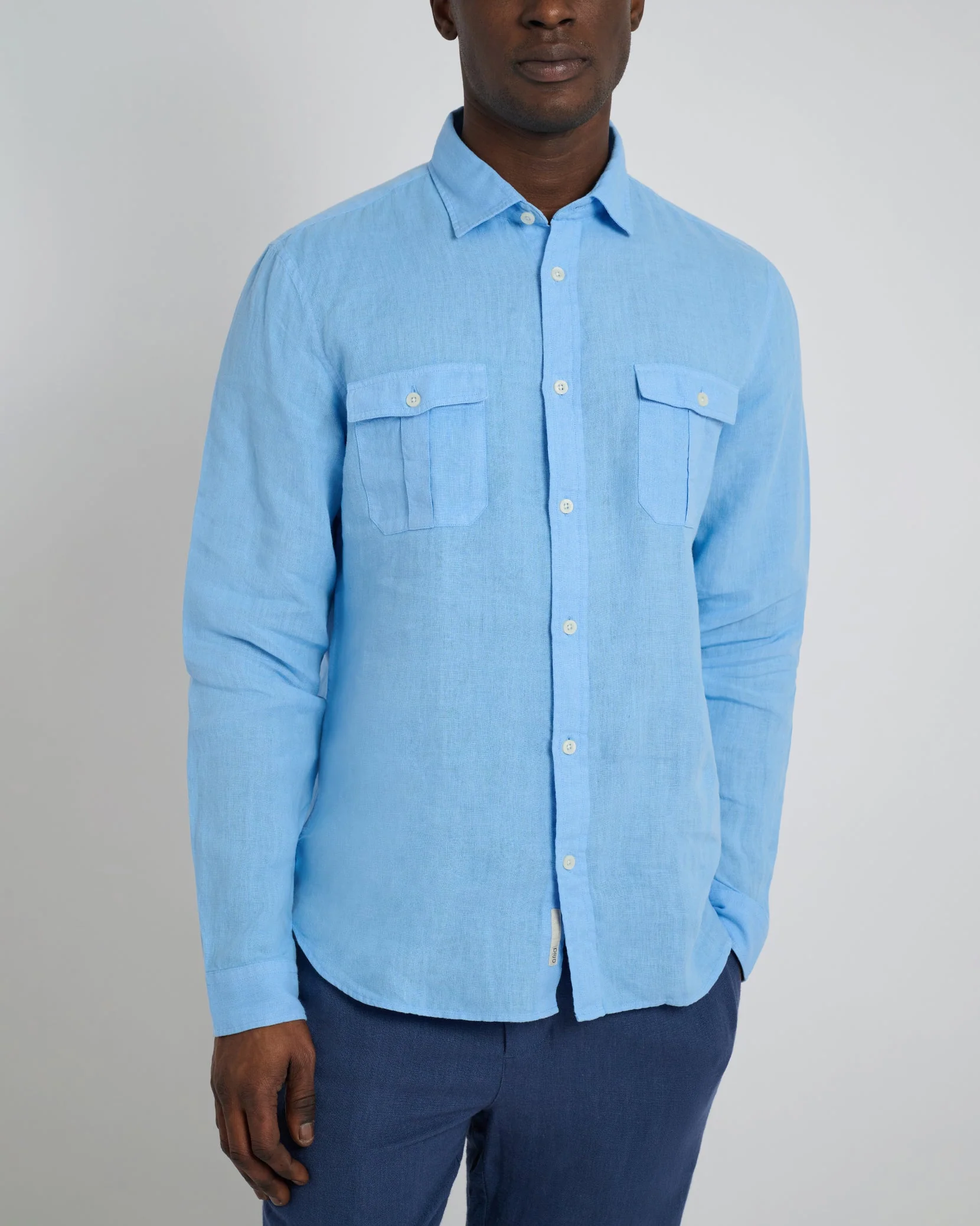 Mens | Garment Dye Linen Standard Fit Shirt | Light Blue - Image 3
