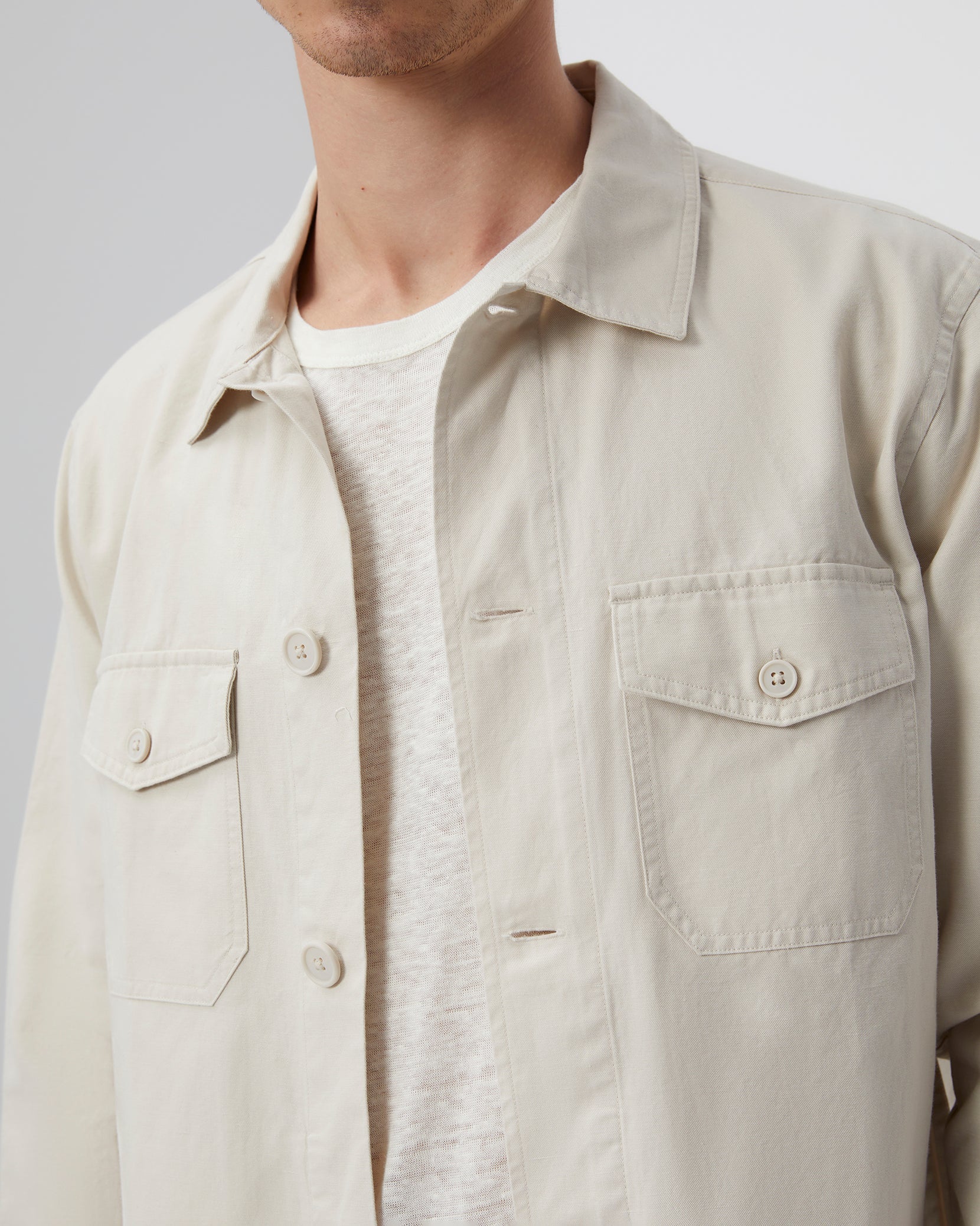 Mens | Garment Dyed Twill Overshirt | Stone - Image 4