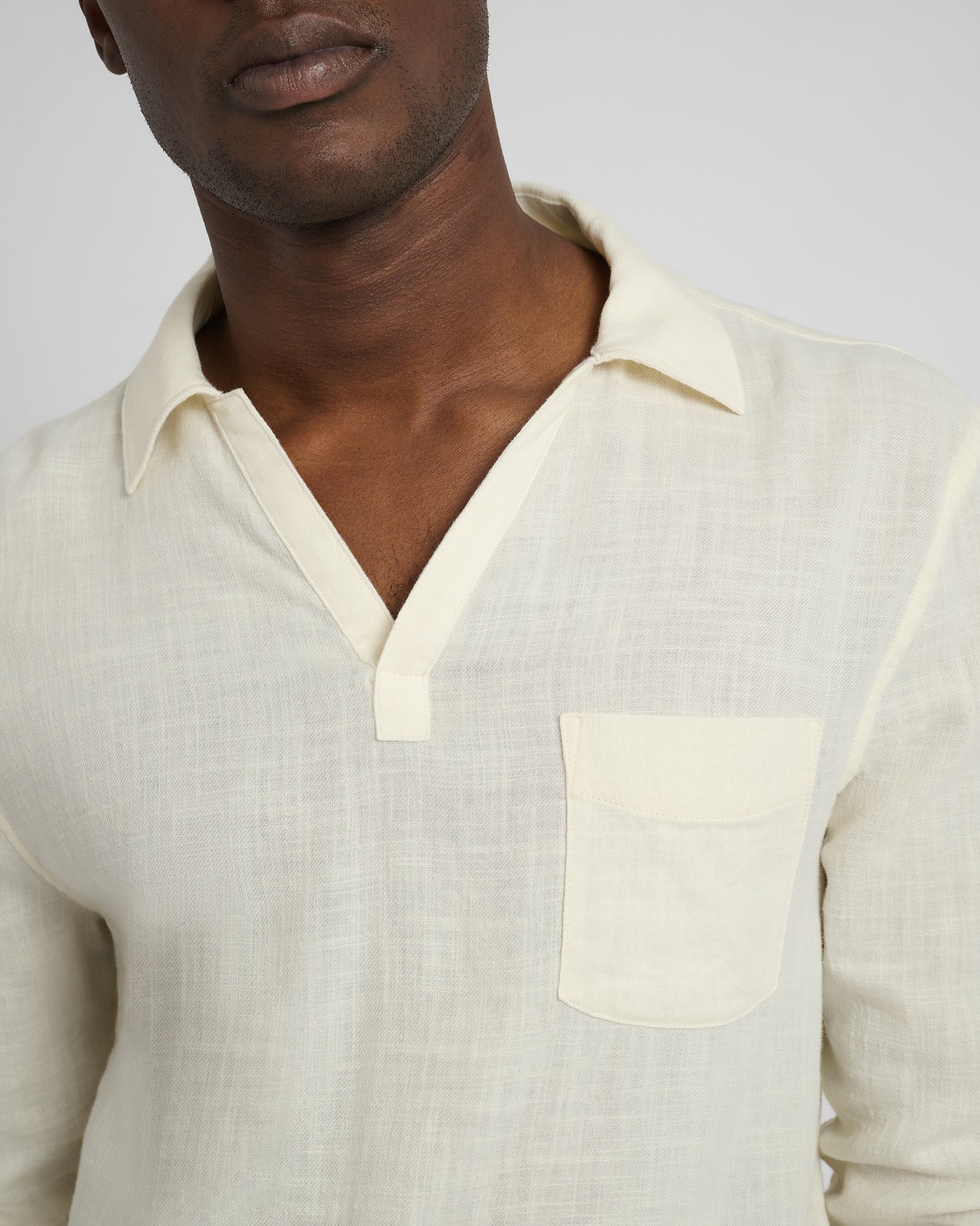 Mens | Gauze Popover Shirt | Egret - Image 2