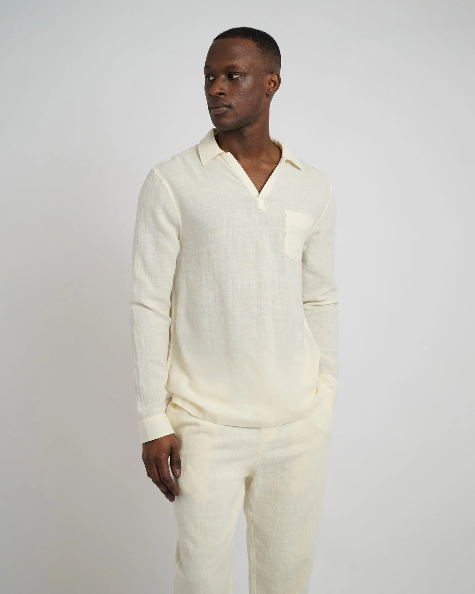 Mens | Gauze Popover Shirt | Egret - Image 3