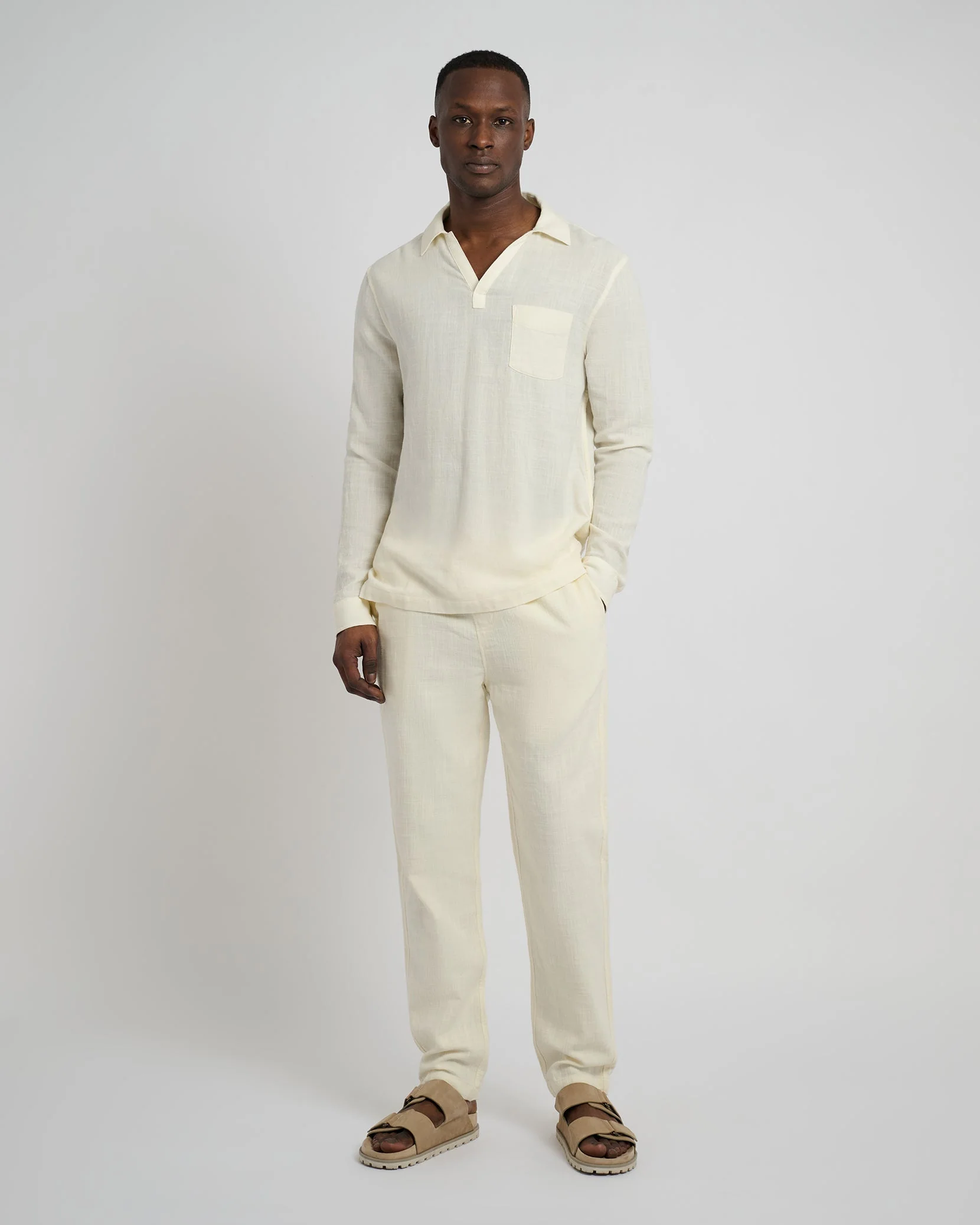 Mens | Gauze Popover Shirt | Egret - Image 4
