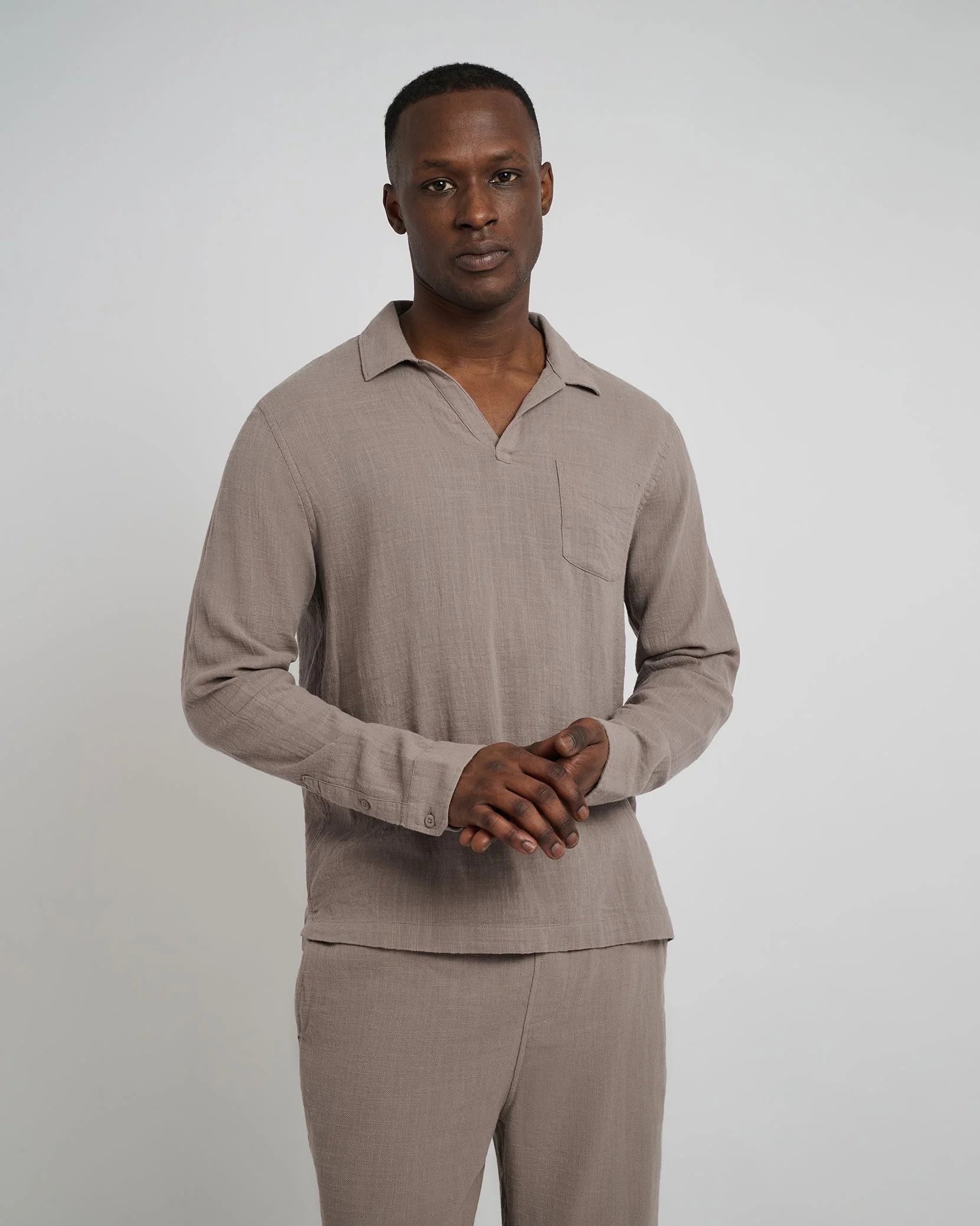 Mens | Gauze Popover Shirt | Cinder - Image 3