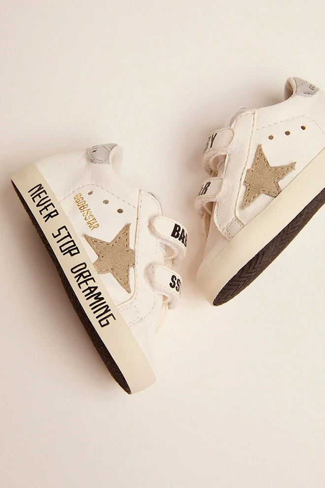 Kids | Baby Old School with Dove Gray Suede Star | White x Taupe x Silver - Image 2